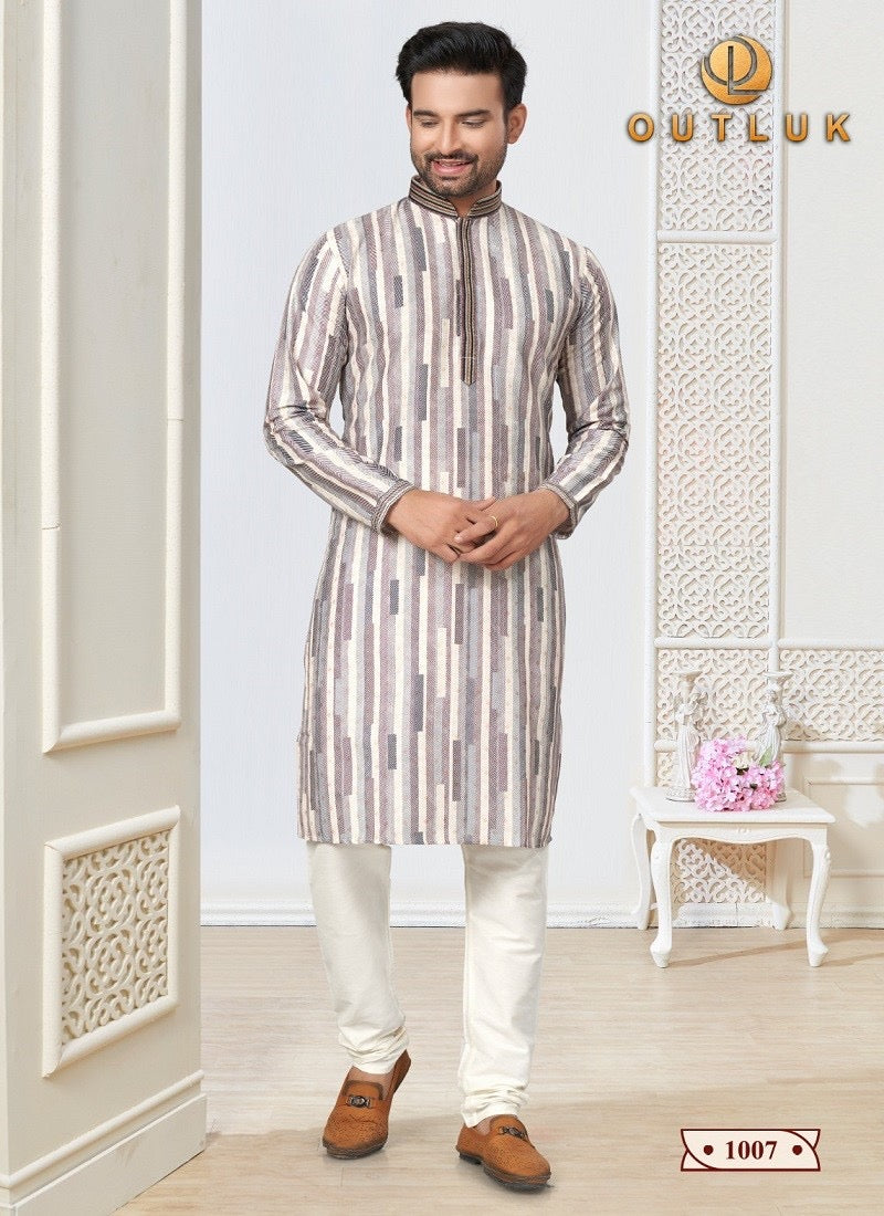 Traditional men's Kurta Pajama set by Saree Ghor Charlotte, featuring a classic ethnic men's Kurta in vibrant fabric.