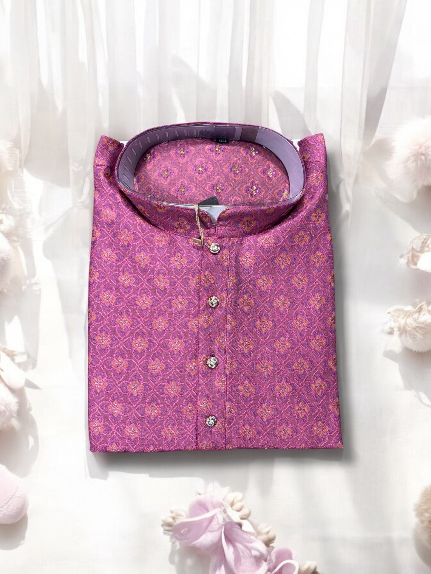 Traditional Men's Onion Pink Color Silk Kurta – Ethnic Wear - 6479 - Saree Ghor Charlotte