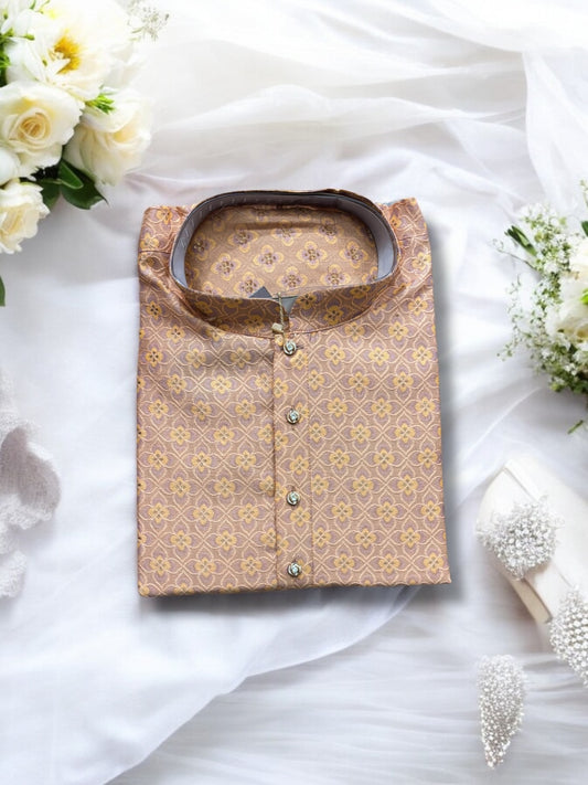 Traditional Men's Peach Color Silk Kurta – Ethnic Wear for Men-6479 - Saree Ghor Charlotte