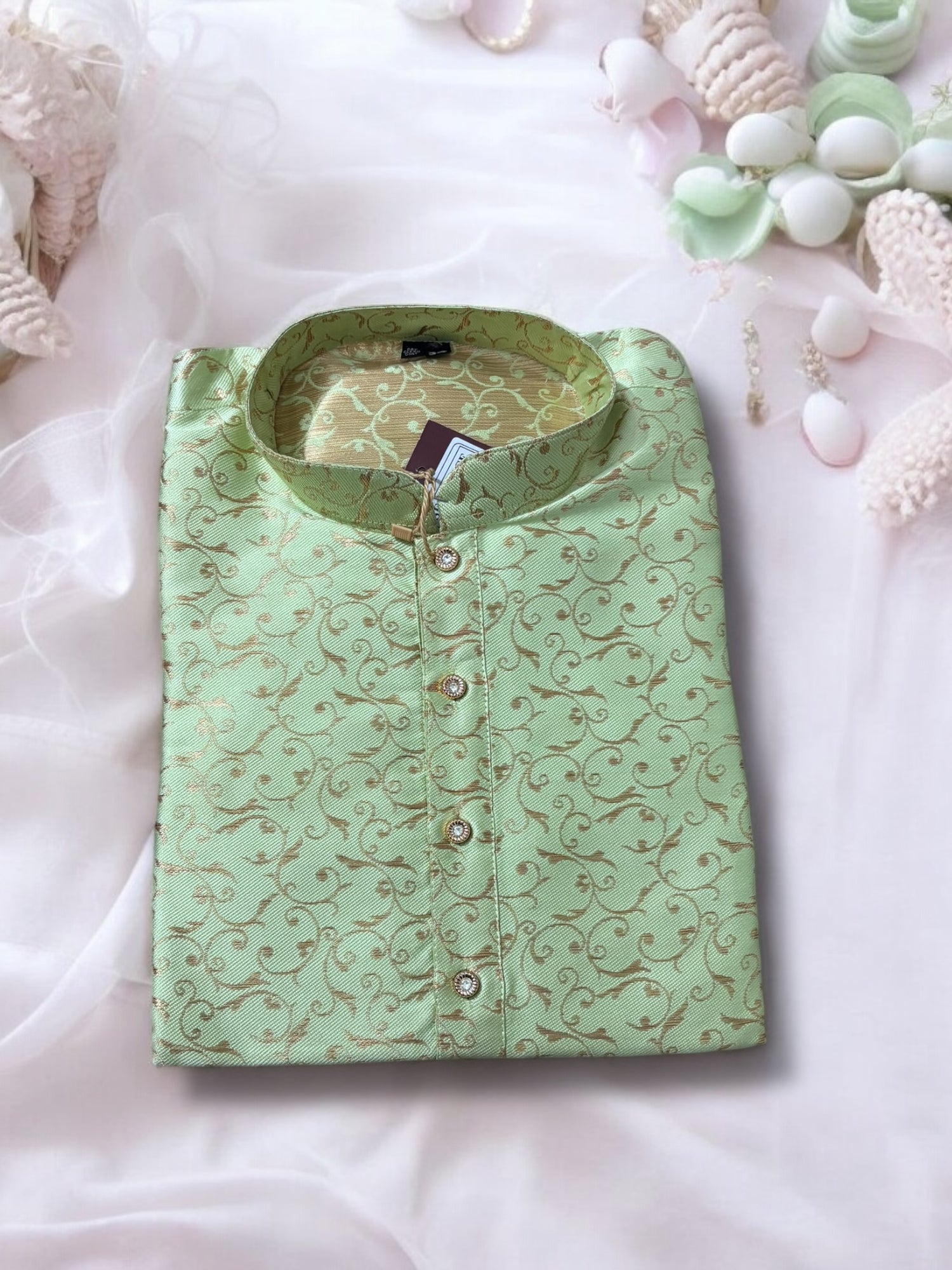 Traditional Men's Pista Green Color Silk Kurta – Ethnic Wear - 6220 - Saree Ghor Charlotte