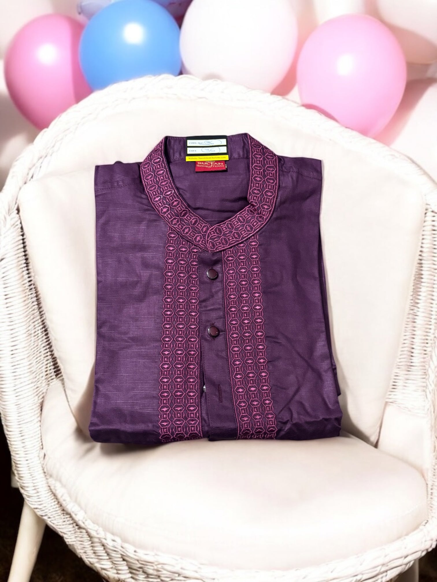 Traditional men's soft cotton kurta by Saree Ghor Charlotte, showcasing an ethnic men's wear with a classic design.