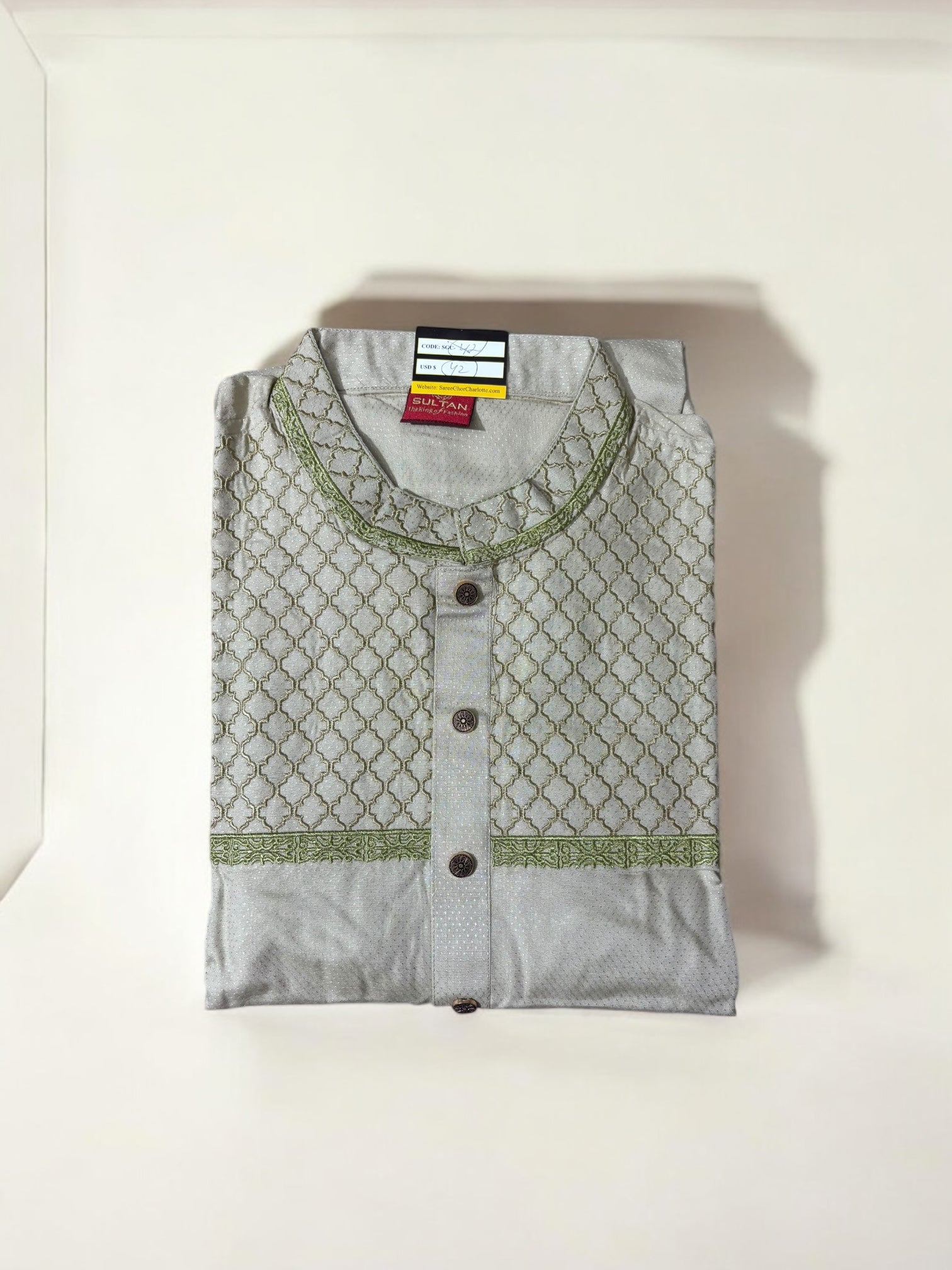 Traditional men's soft cotton Kurta by Saree Ghor Charlotte, featuring classic ethnic wear design in natural fabric.