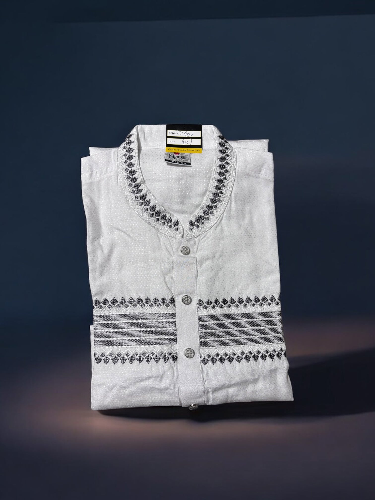 Traditional men's soft cotton kurta by Saree Ghor Charlotte, showcasing ethnic wear with a comfortable fit and classic design.