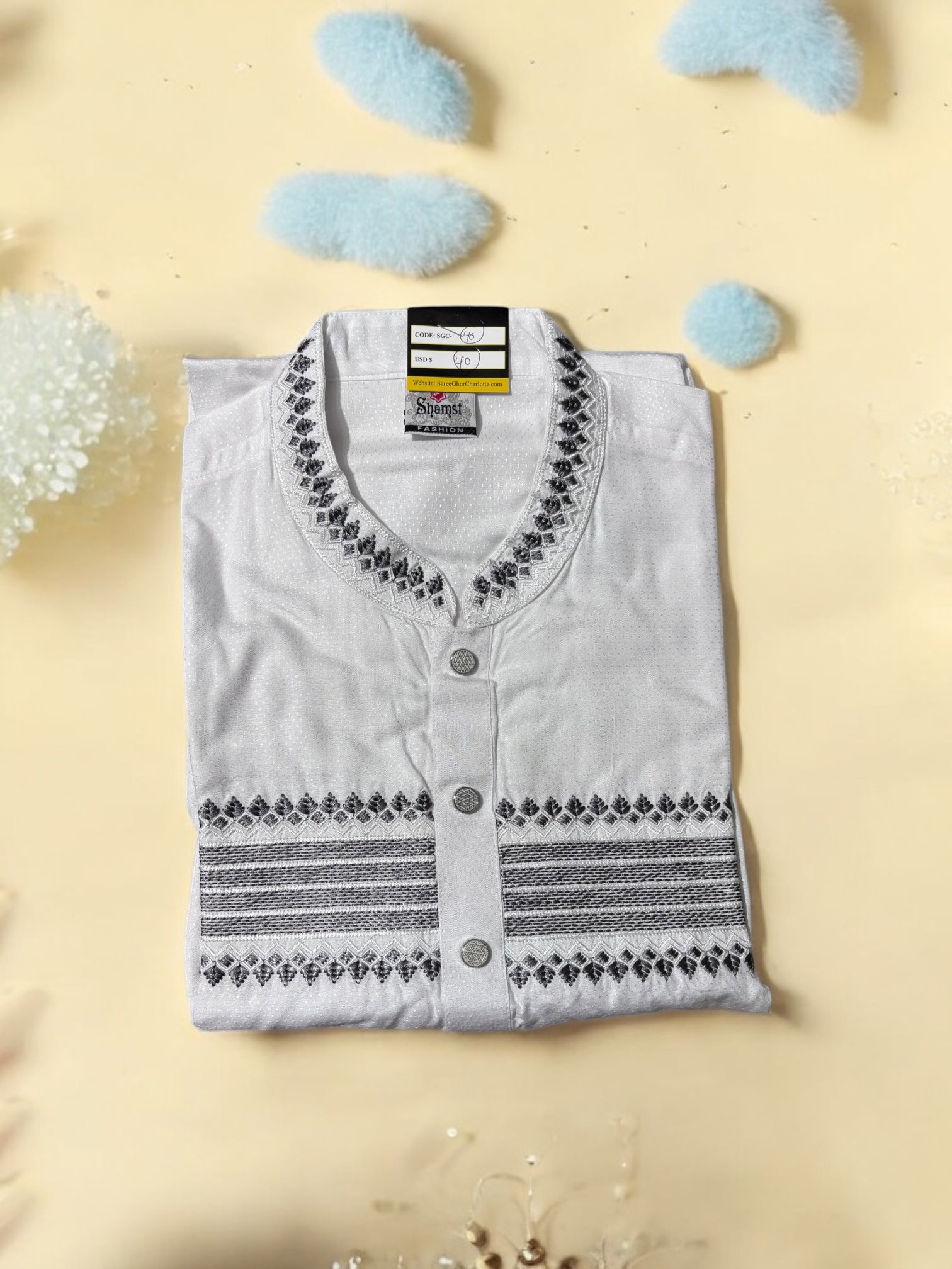 Traditional men's soft cotton kurta from Saree Ghor Charlotte, featuring classic ethnic wear design for men.