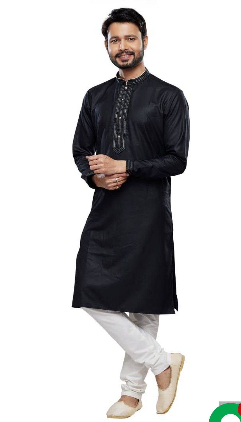 Black soft plain art silk mens kurta with matching pajama, traditional ethnic wear from Saree Ghor Charlotte.