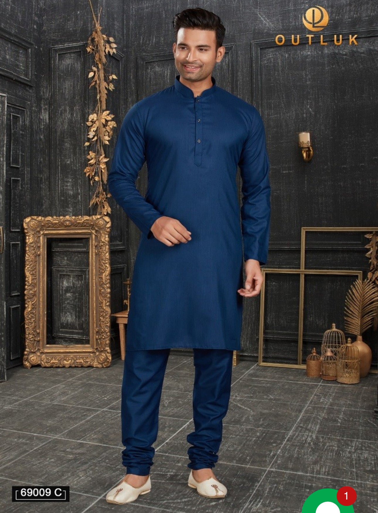 Blue men's Kurta Pajama set by Saree Ghor Charlotte with intricate traditional embroidery, perfect for cultural events.