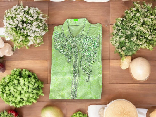 Green - Traditional  Men's Soft Cotton High Quality Kurta - Saree Ghor Charlotte