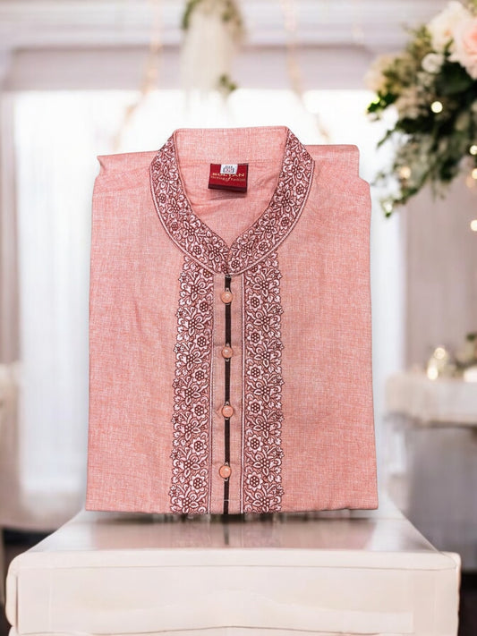 Light Pink- Traditional Men's Soft Cotton High Quality Kurta - Saree Ghor Charlotte
