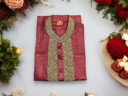 Maroon- Traditional Men's Soft Cotton High Quality Kurta - Saree Ghor Charlotte