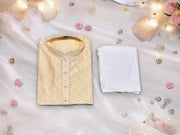 Men's cream silk kurta and pajama set by Saree Ghor Charlotte, traditional Indian men's clothing with intricate design details.