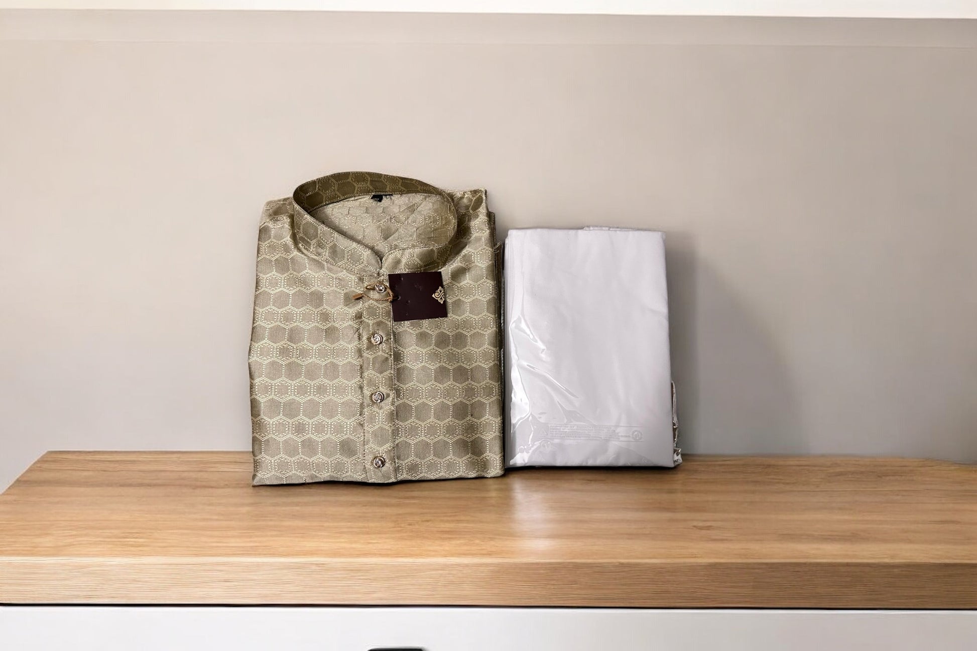 Mens gray traditional silk kurta with matching pajama, casual ethnic wear for men, by Saree Ghor Charlotte.