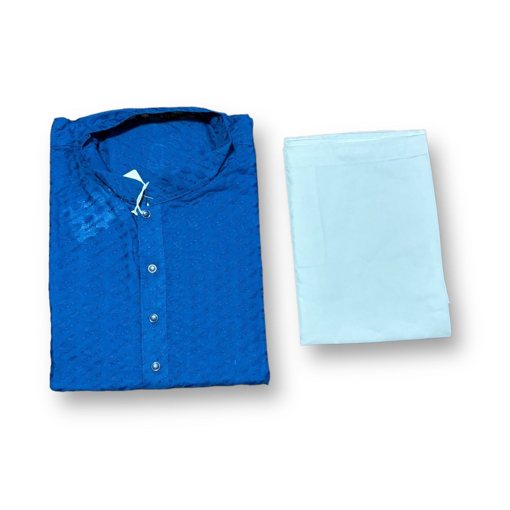 Men's traditional blue sequence kurta with pajama, Saree Ghor Charlotte men's kurta for festive and formal wear.