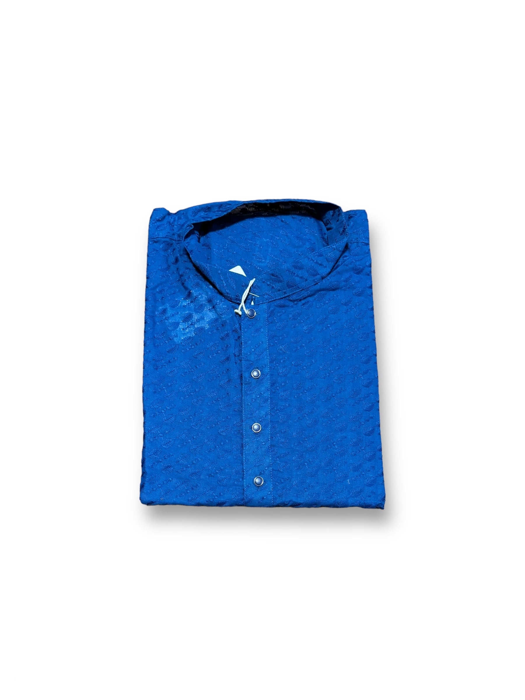 Men's traditional blue sequence kurta and pajama from Saree Ghor Charlotte, featuring intricate design and comfortable fit.