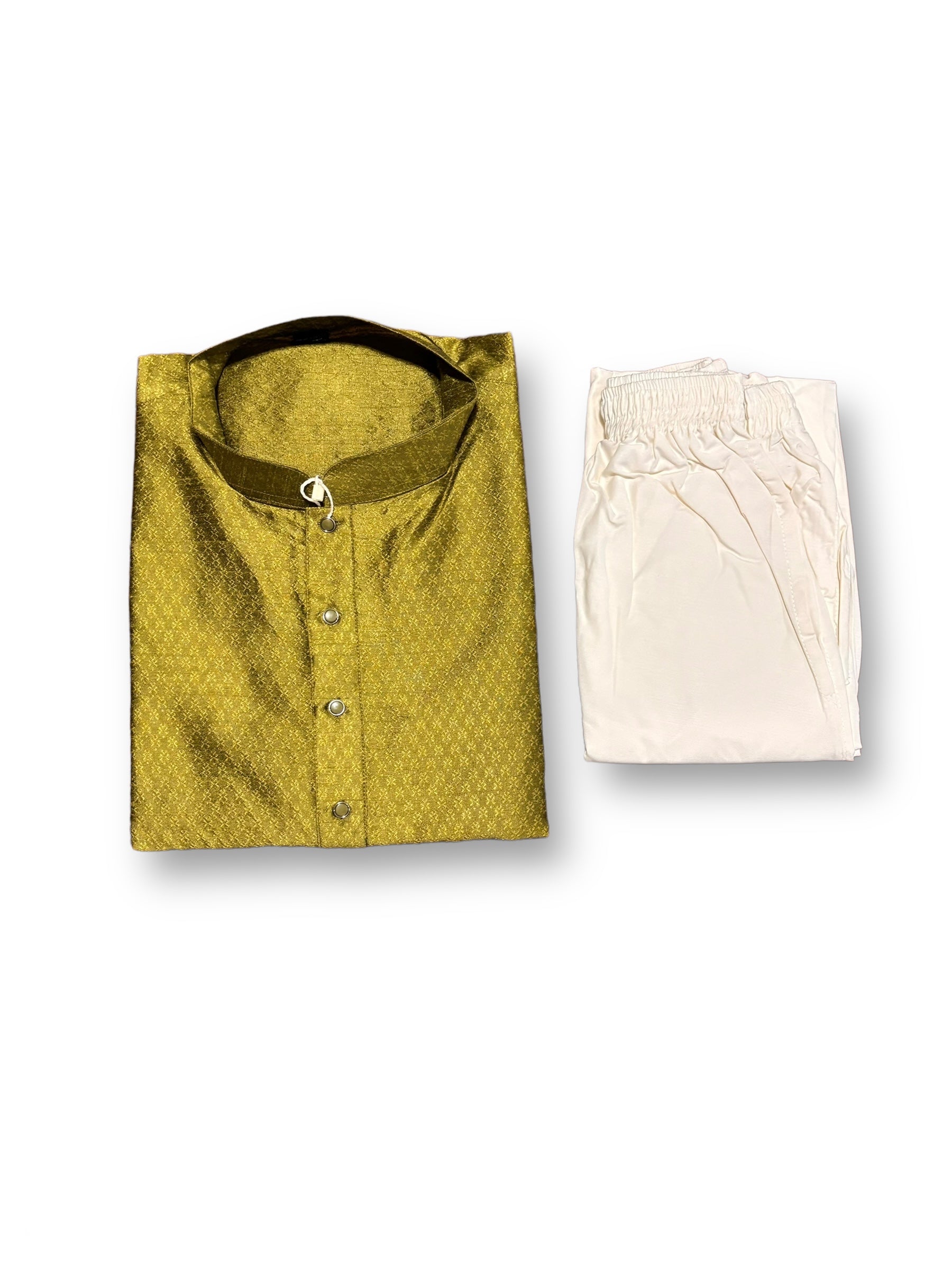 Mens traditional green silk kurta with matching pajama, made by Saree Ghor Charlotte, classic Indian ethnic wear for men.