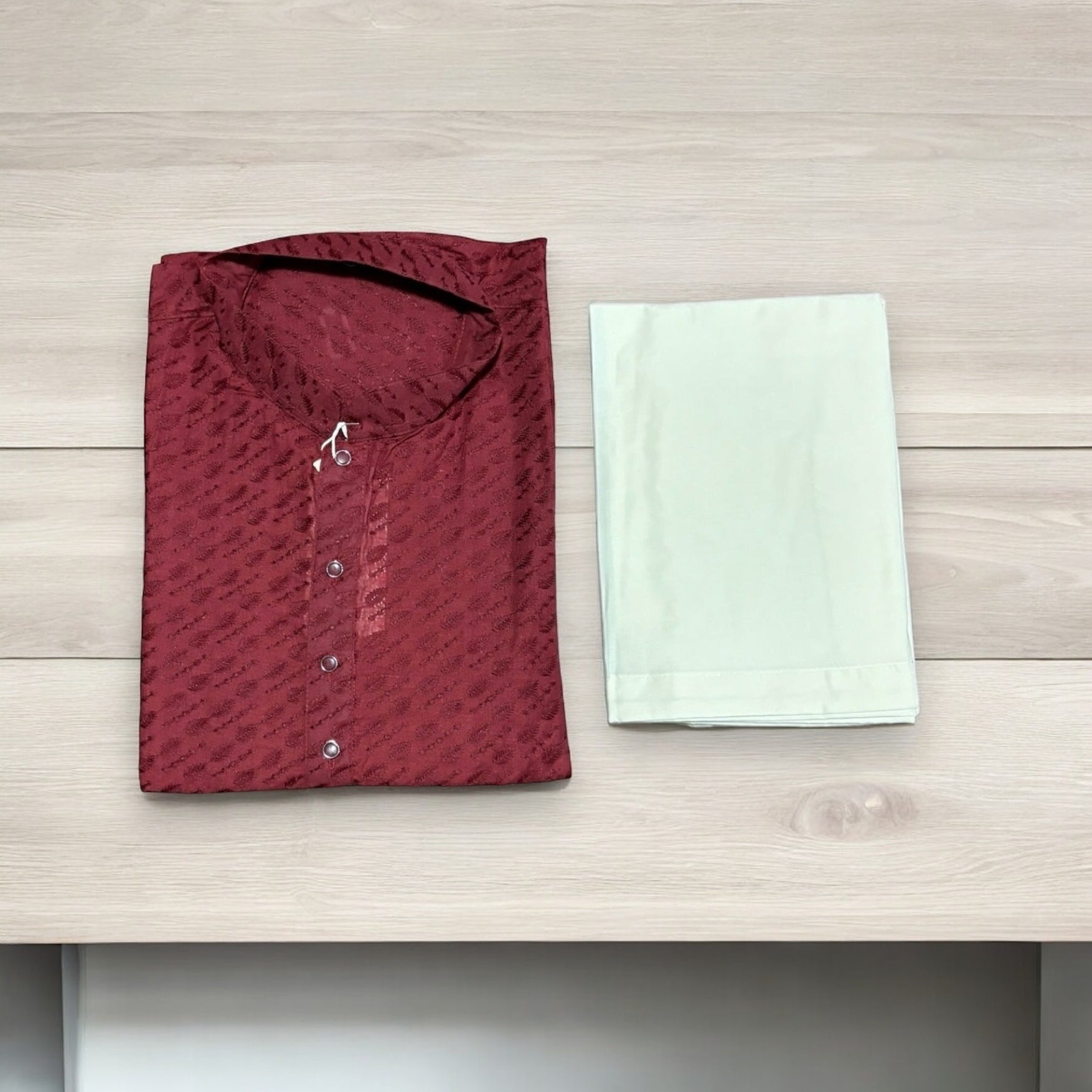 Mens traditional maroon kurta with pajama by Saree Ghor Charlotte, featuring classic design and comfortable fit.