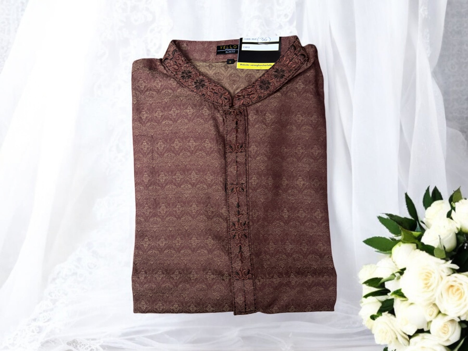 Men's traditional cotton kurta from Saree Ghor Charlotte, soft comfortable fabric, shown in a classic style.