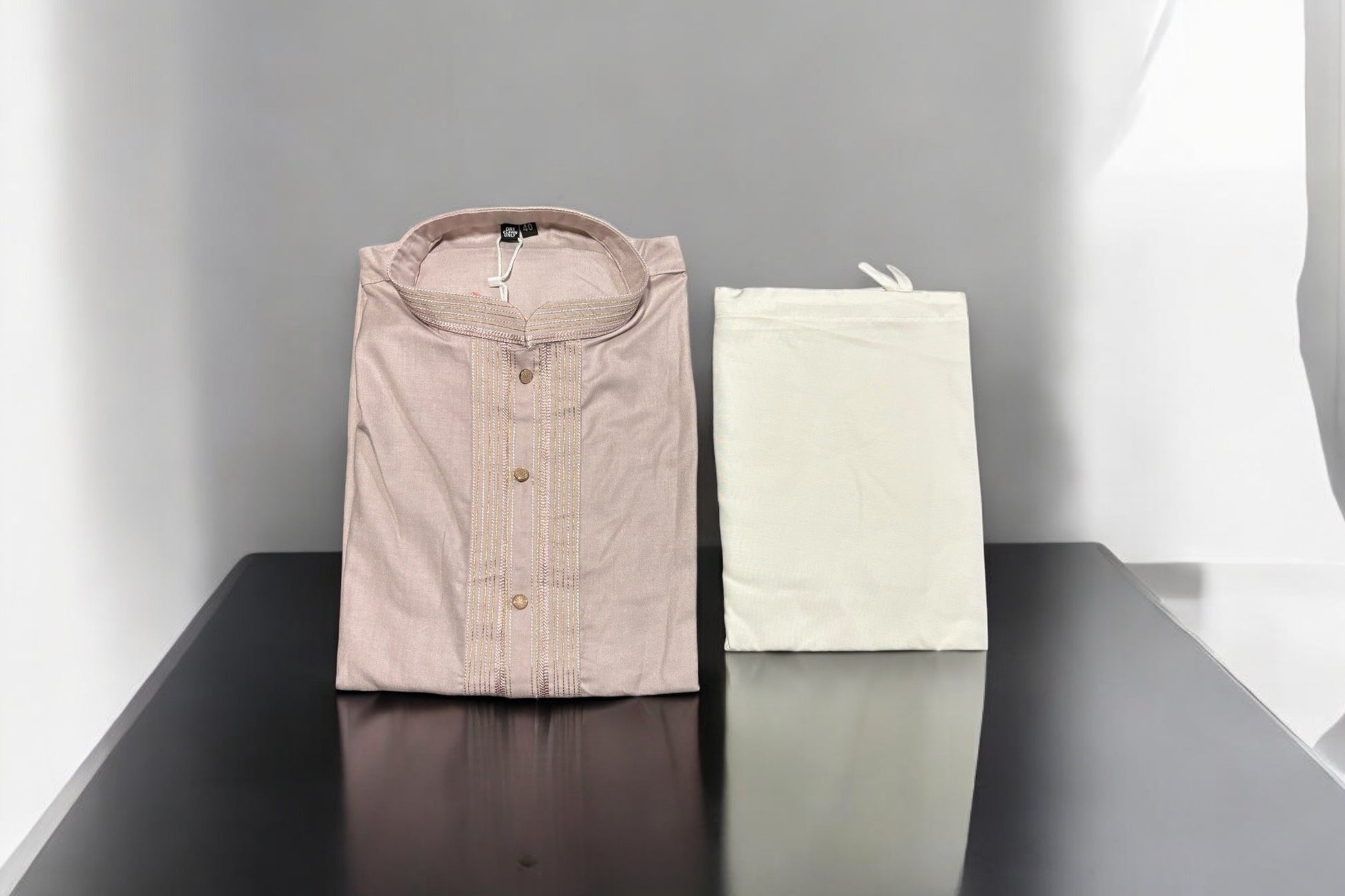 Mens traditional soft plain art silk kurta and pajama set by Saree Ghor Charlotte, showcasing a comfortable, elegant men's kurta.