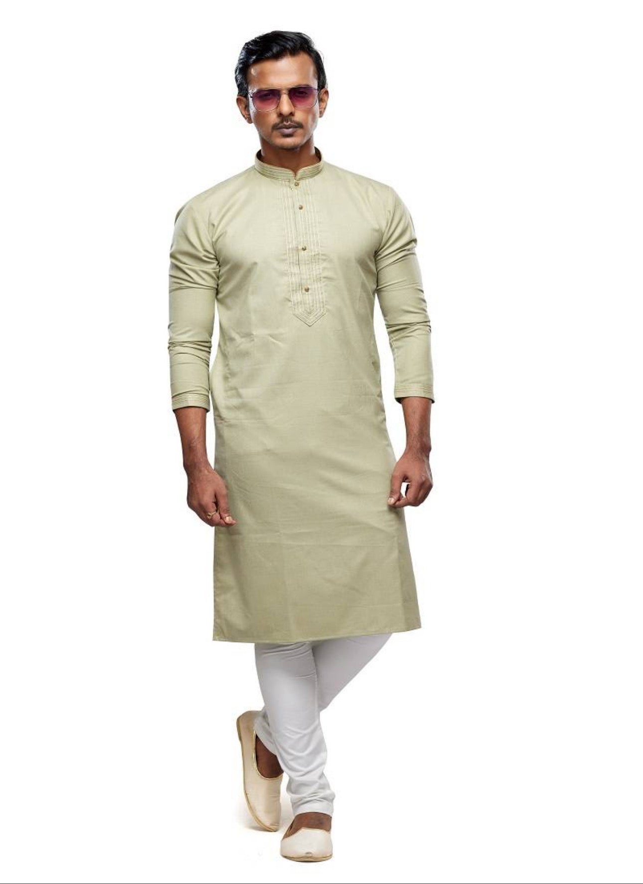 Pista color soft plain art silk men's kurta and pajama set, traditional ethnic wear, Saree Ghor Charlotte.