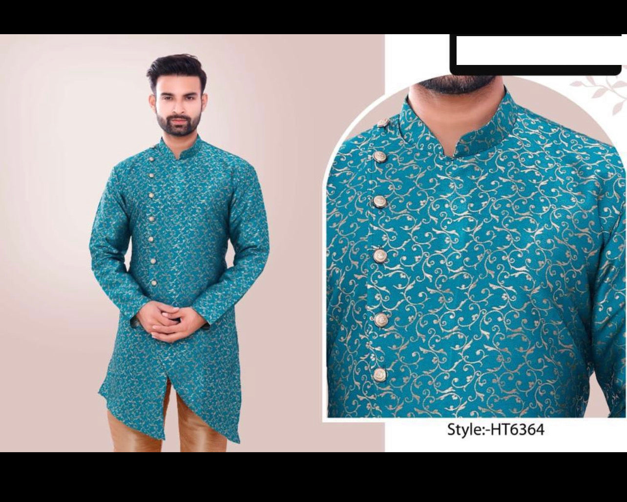 Men's traditional silk kurta and pajama set by Saree Ghor Charlotte, ideal for party wear and cultural events.