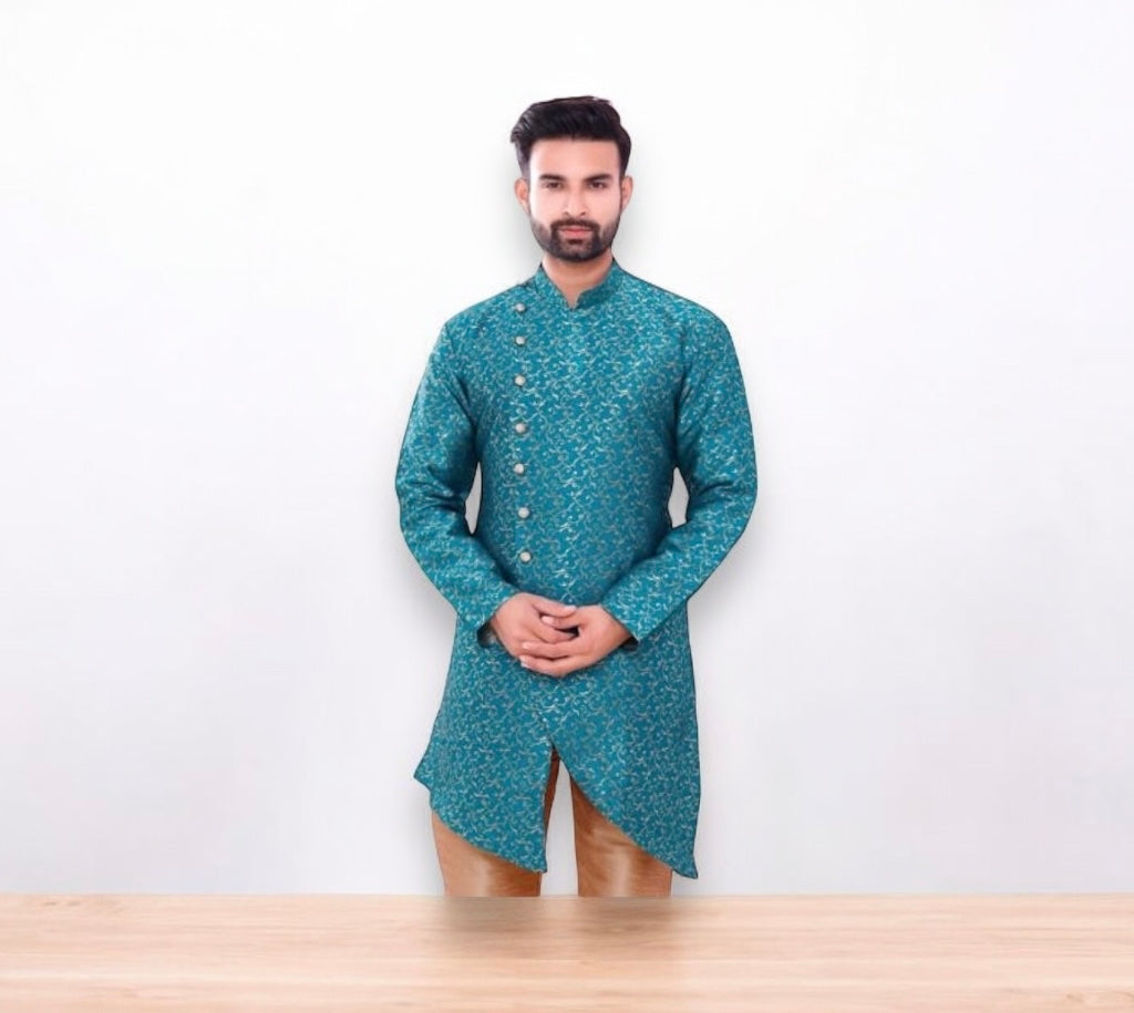 Mens silk kurta pajama by Saree Ghor Charlotte, traditional party wear ethnic attire with intricate design and elegant style.