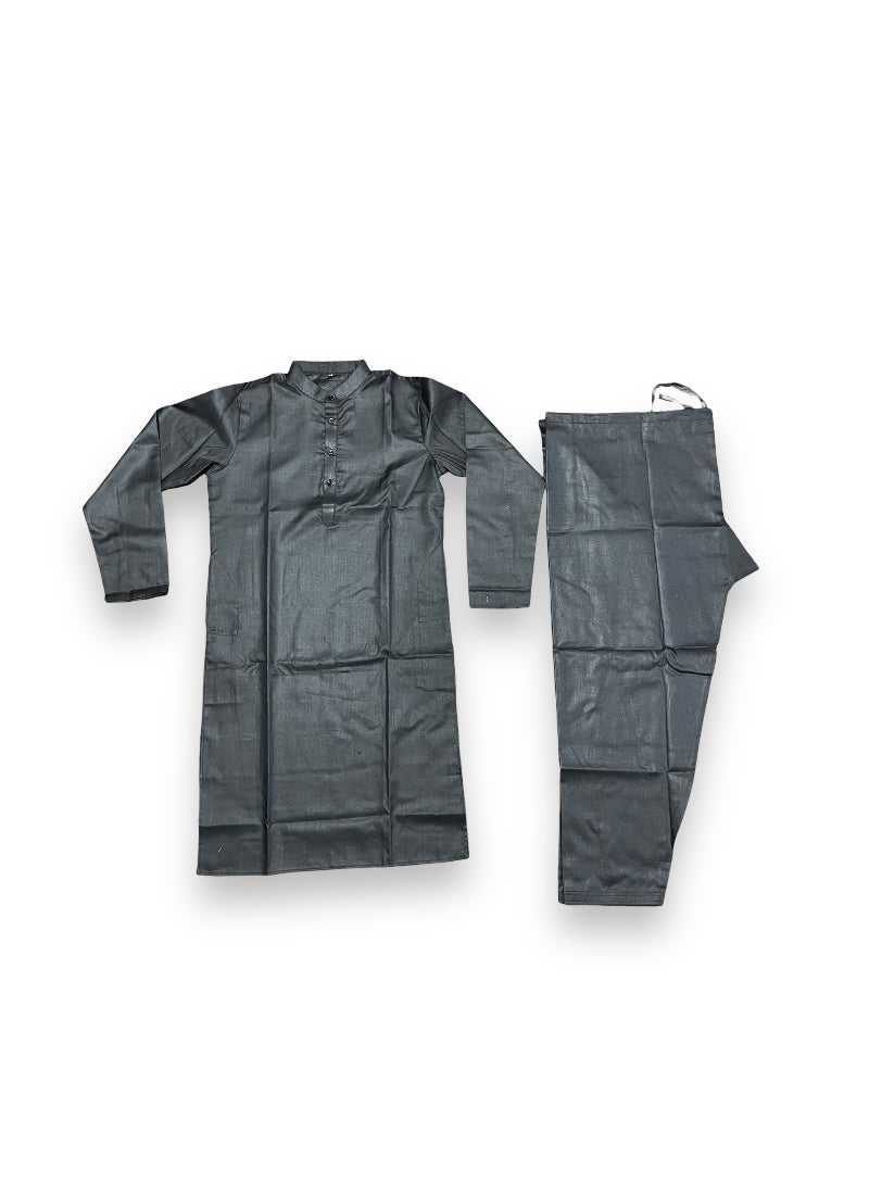 Men's traditional cotton kurta in classic black from Saree Ghor Charlotte, featuring a simple, elegant design for casual or festive wear.