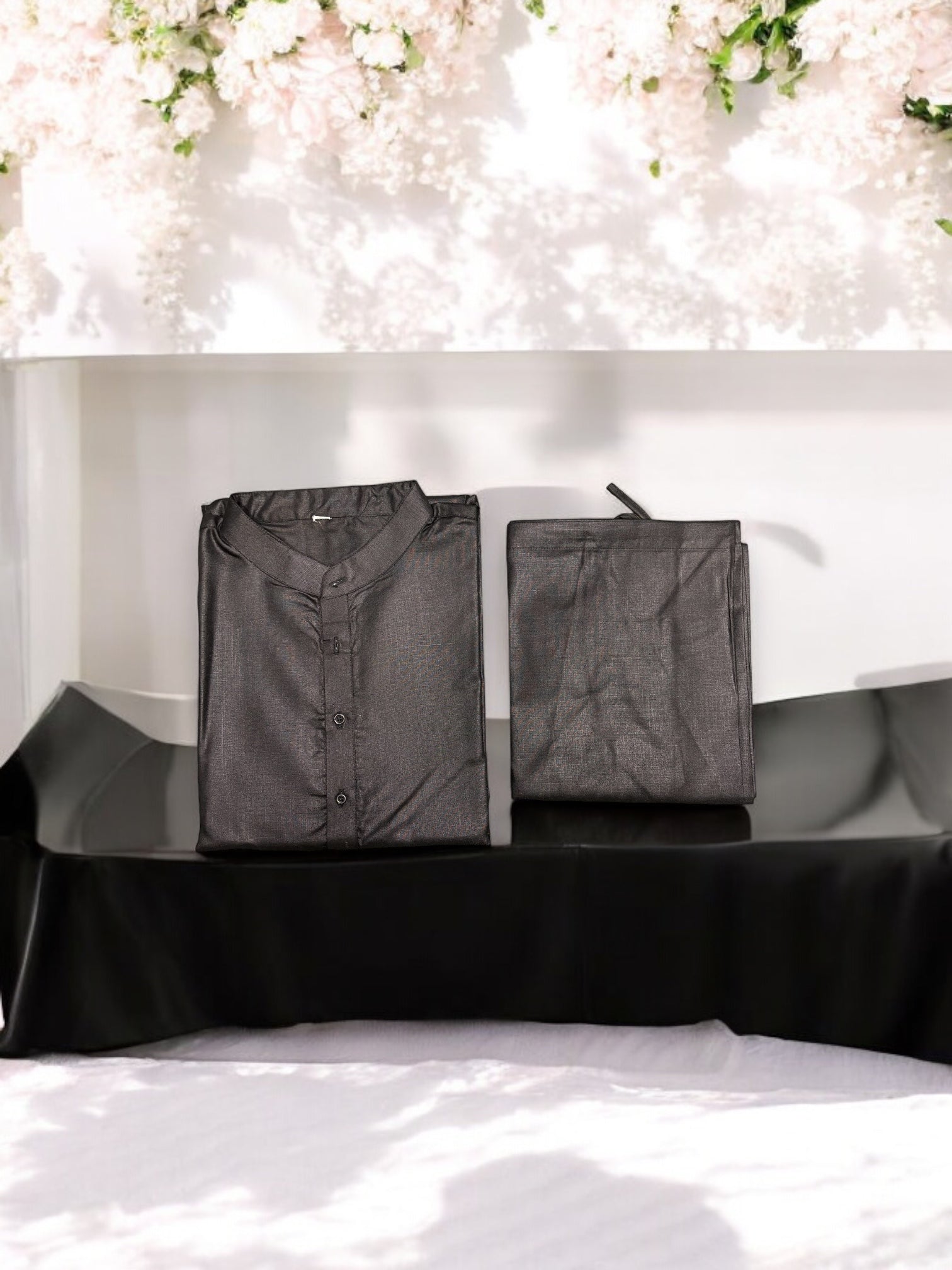 Classic black men's traditional cotton kurta from Saree Ghor Charlotte, featuring a timeless design and comfortable fit.