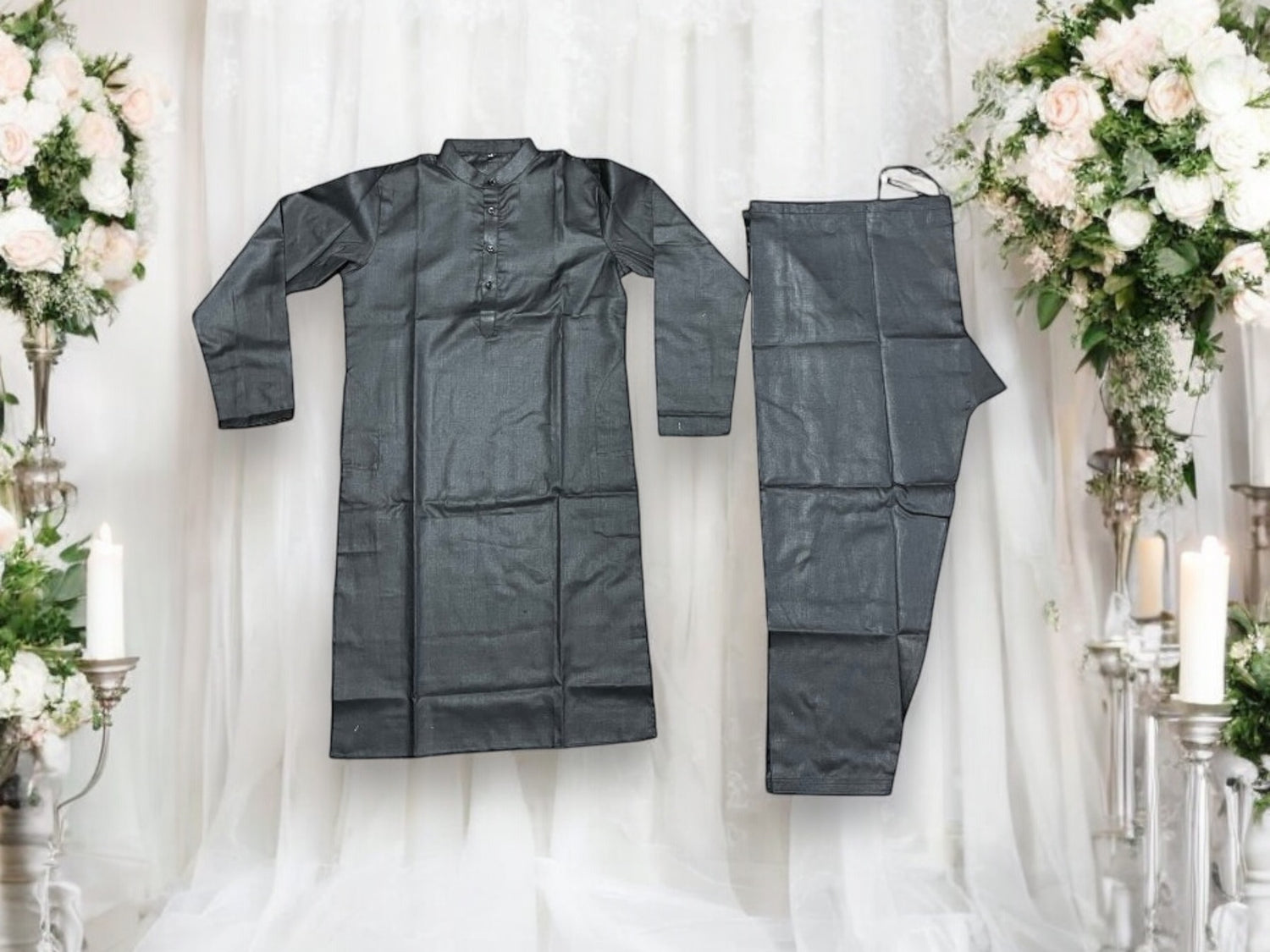 Classic Black - Men's Traditional Kurta Cotton  04 - Saree Ghor Charlotte