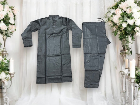 Classic Black - Men's Traditional Kurta Cotton  04 - Saree Ghor Charlotte