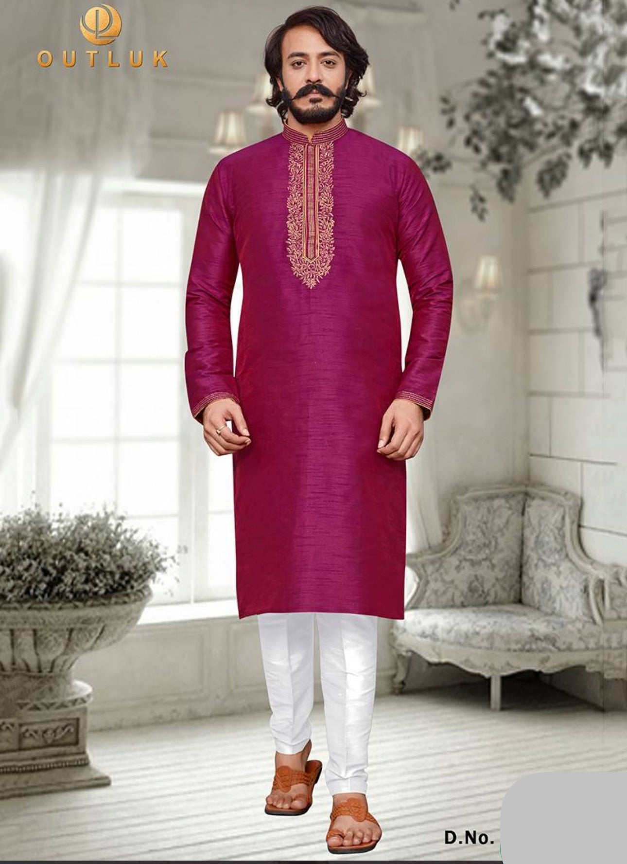Dark pink designer men's kurta with traditional art silk fabric and matching pajama, perfect for party and cultural wear.