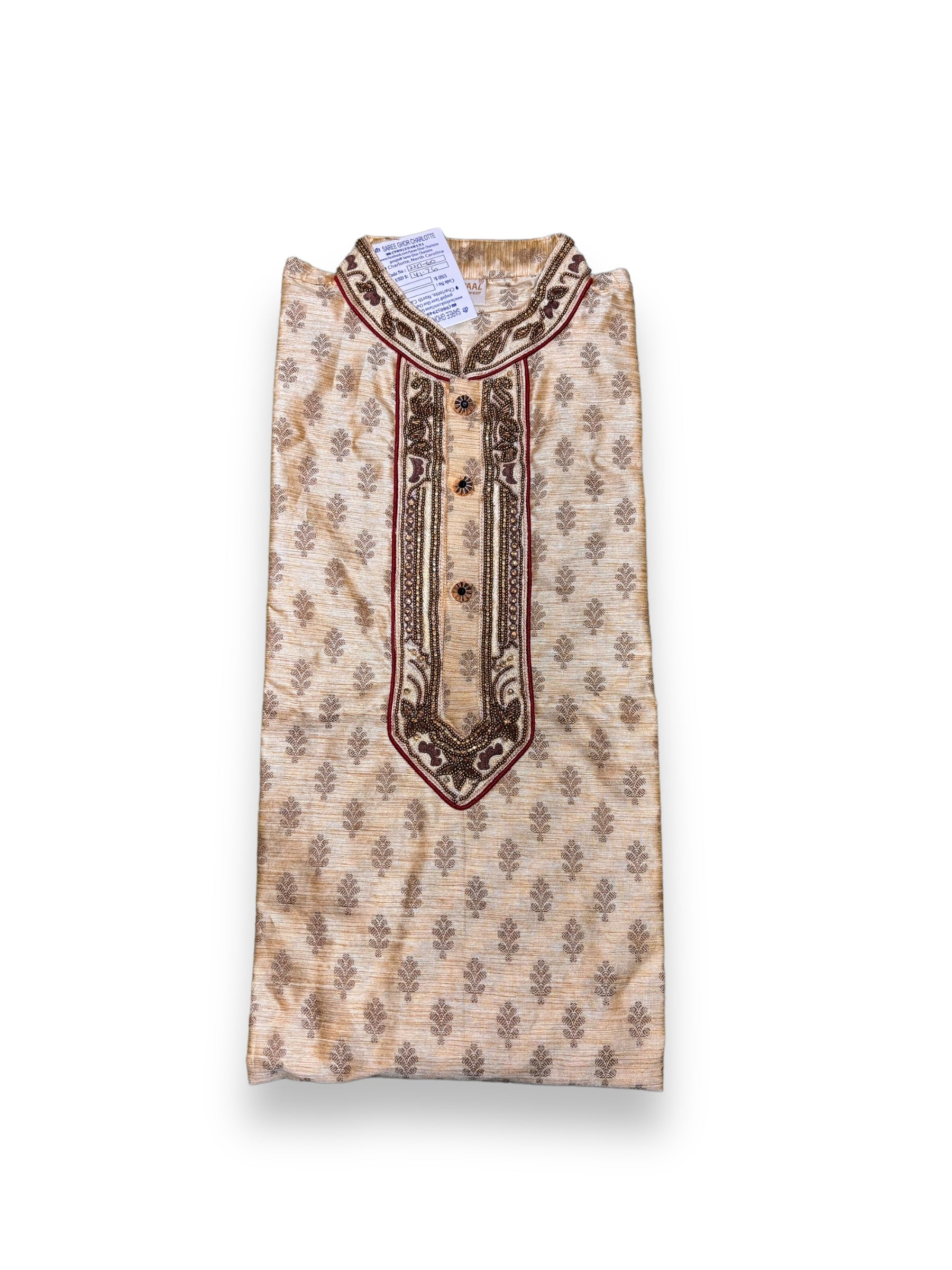 Traditional designer men's cotton kurta by Saree Ghor Charlotte, featuring a classic party wear style with intricate detailing.