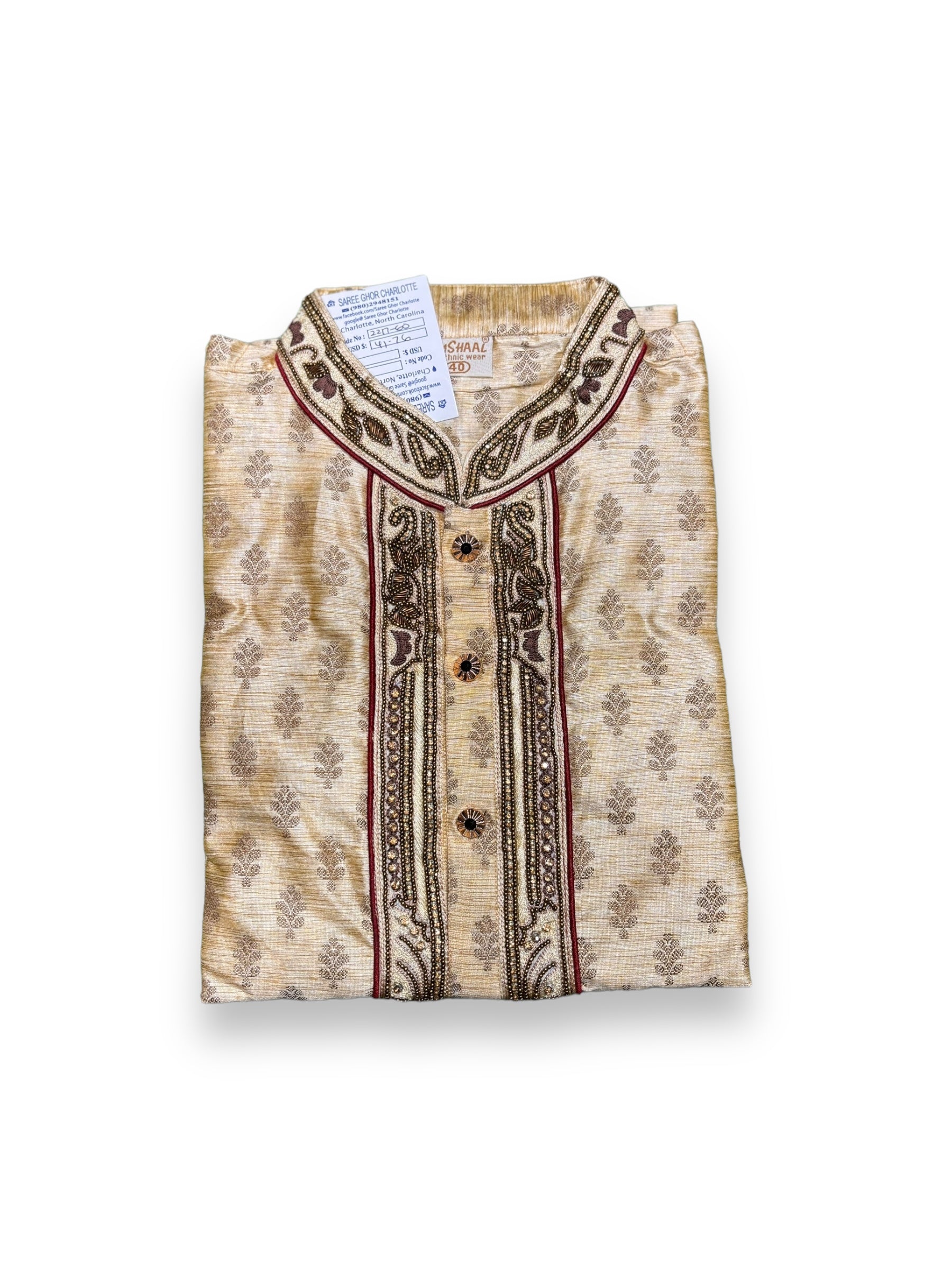 Traditional cotton men's kurta by Saree Ghor Charlotte, designed for party wear, featuring intricate patterns and classic style.