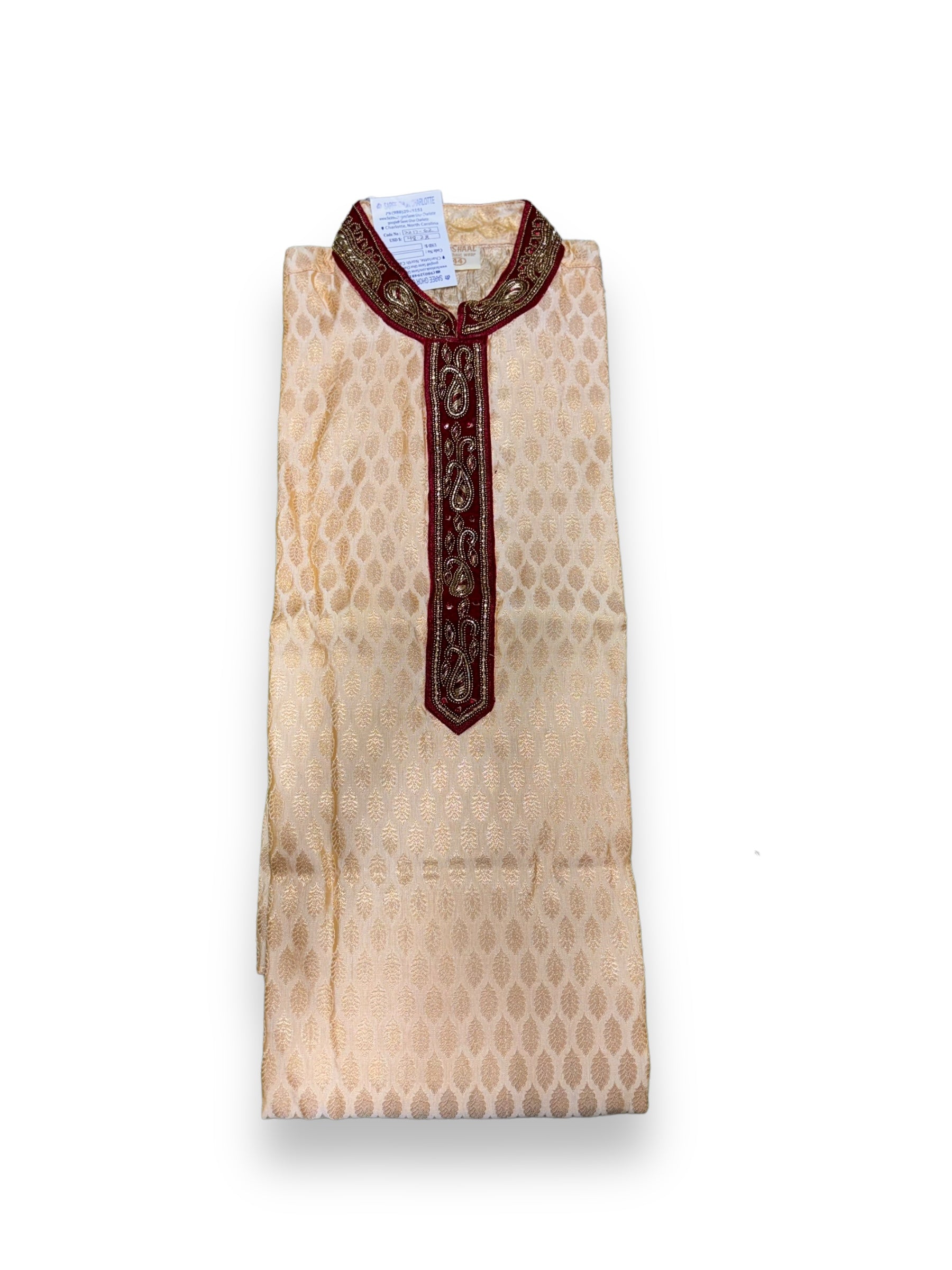 Traditional men's cotton party wear kurta by Saree Ghor Charlotte, featuring a classic design and comfortable fit.