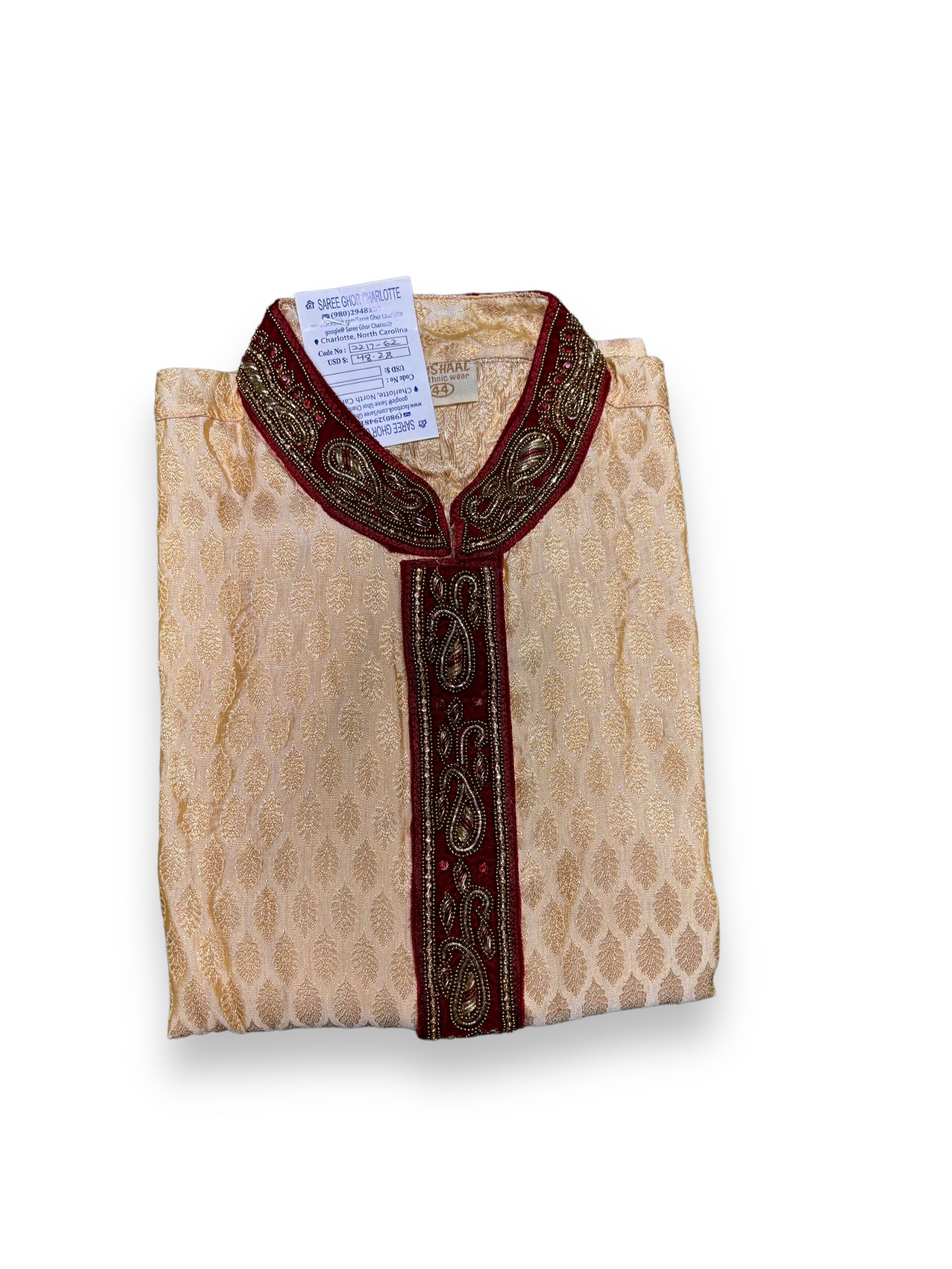 Traditional men's cotton party wear kurta by Saree Ghor Charlotte, featuring classic design and comfortable fabric, ideal for festive occasions.