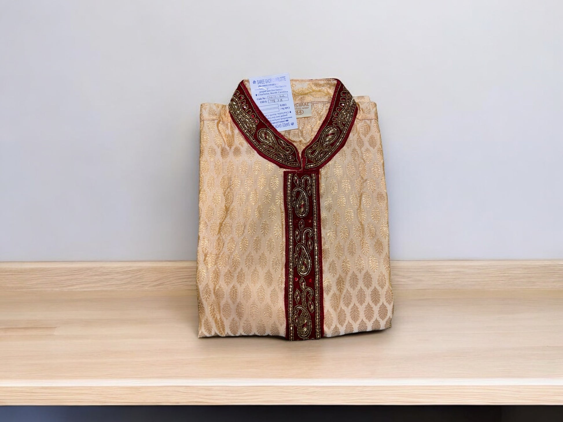 Traditional men's cotton party wear kurta by Saree Ghor Charlotte, featuring classic design and comfortable fabric.