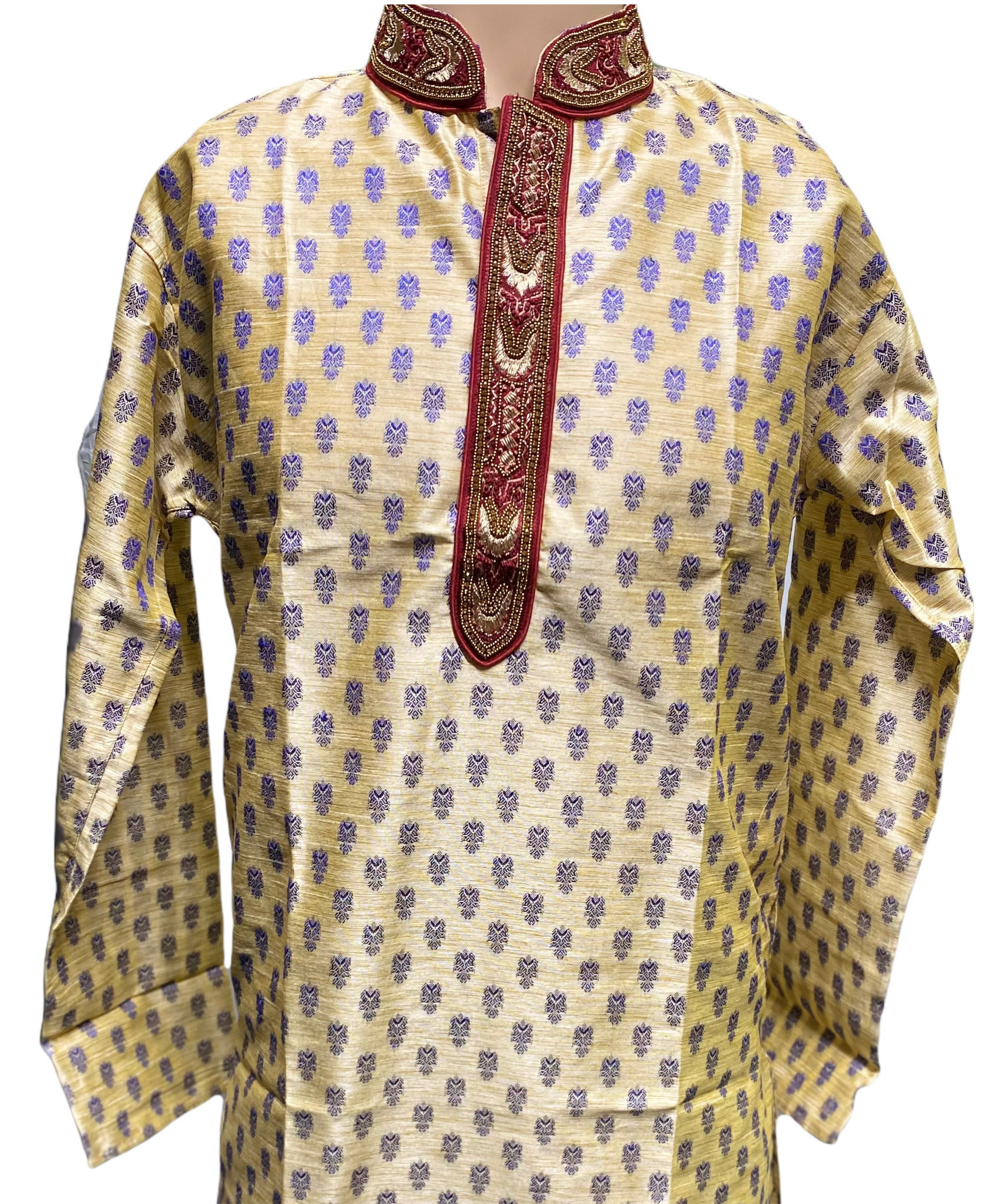 Traditional men's cotton party wear kurta by Saree Ghor Charlotte, featuring a classic design with intricate detailing.
