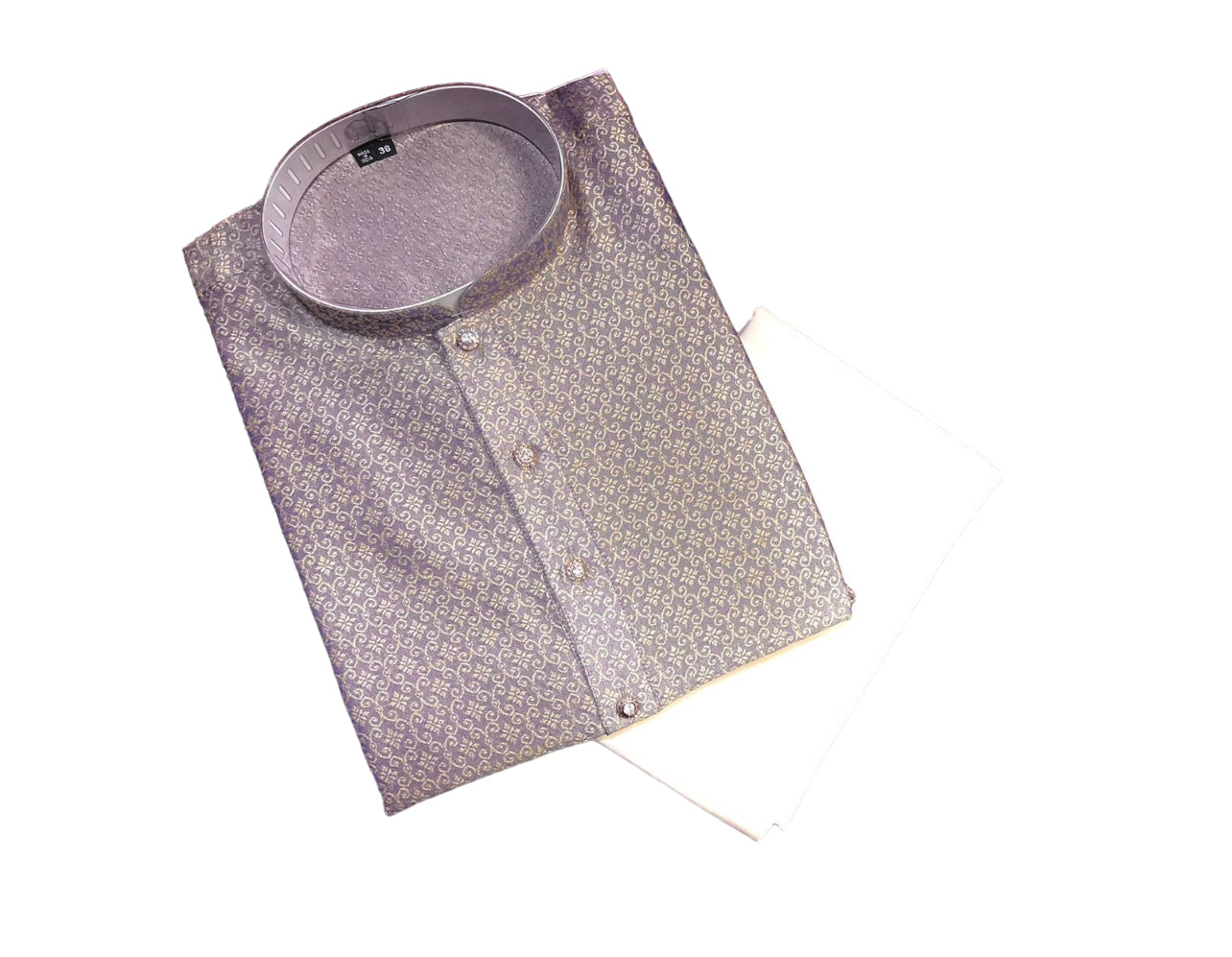 Traditional men's ivory silk kurta with matching pants, Saree Ghor Charlotte, featuring intricate embroidery and classic design.