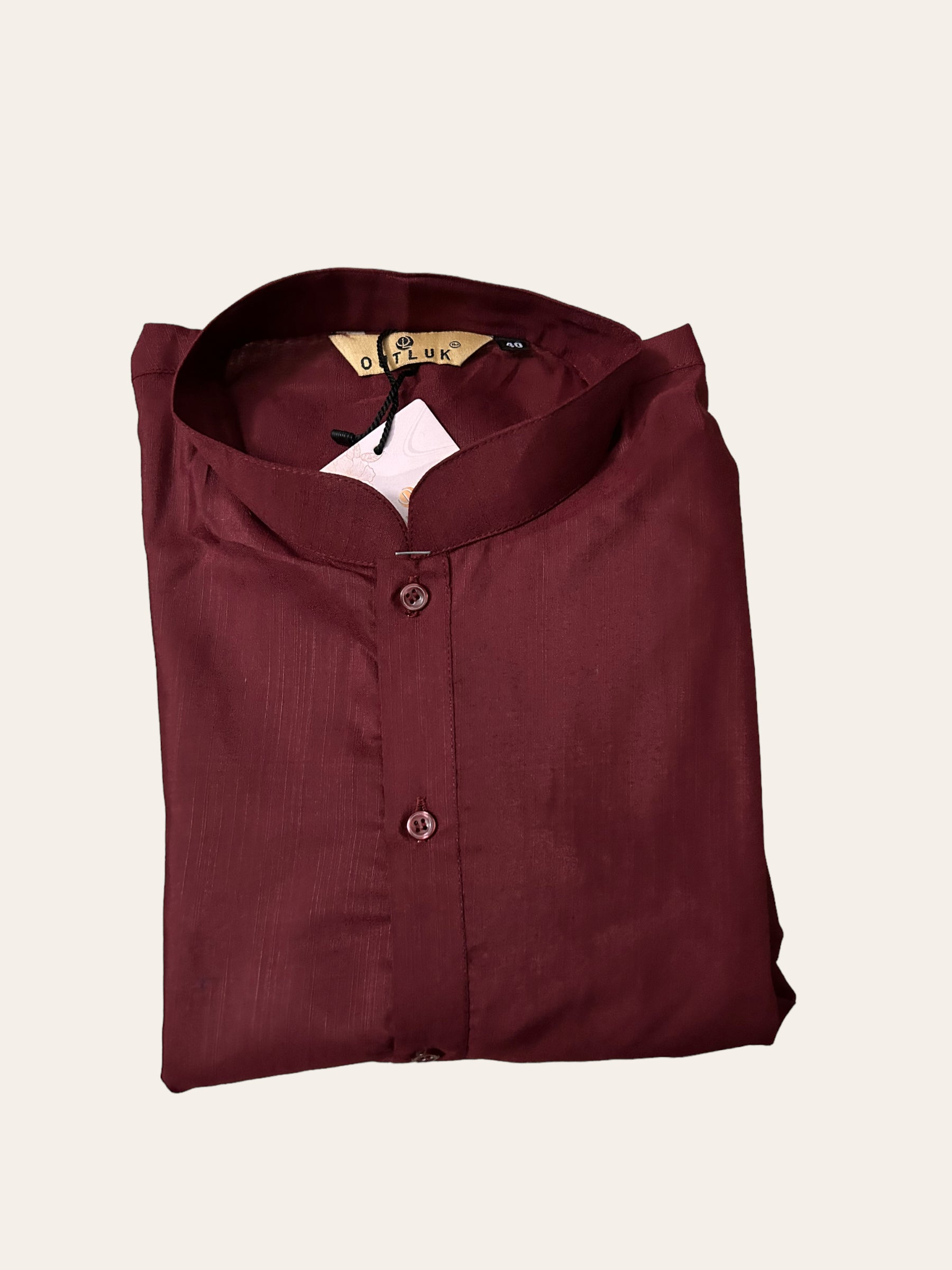 Men's maroon traditional cotton kurta pajama set with an elegant jacket by Saree Ghor Charlotte.