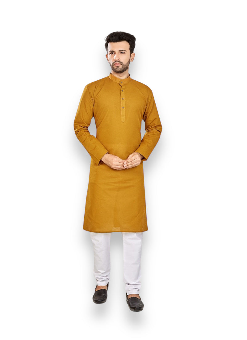 Mustard festive wear kurta pajama for men from Saree Ghor Charlotte, ethnic mens cultural wear with traditional design.