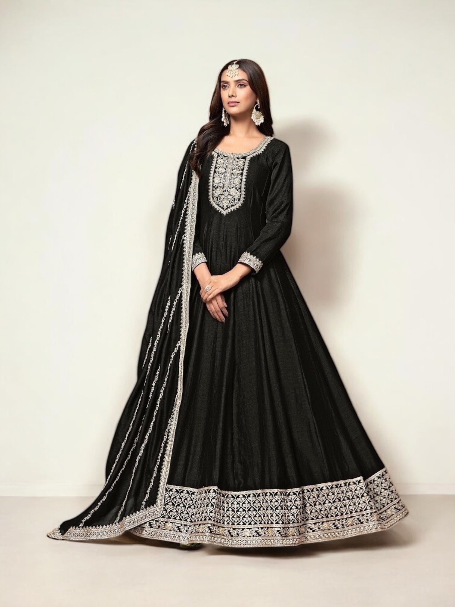Art Silk traditional designer salwar kameez gown by Saree Ghor Charlotte, featuring elegant ethnic wear for women.