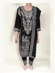 Black traditional designer Salwar Kameez suit by Saree Ghor Charlotte, ethnic wear for women with intricate detailing.