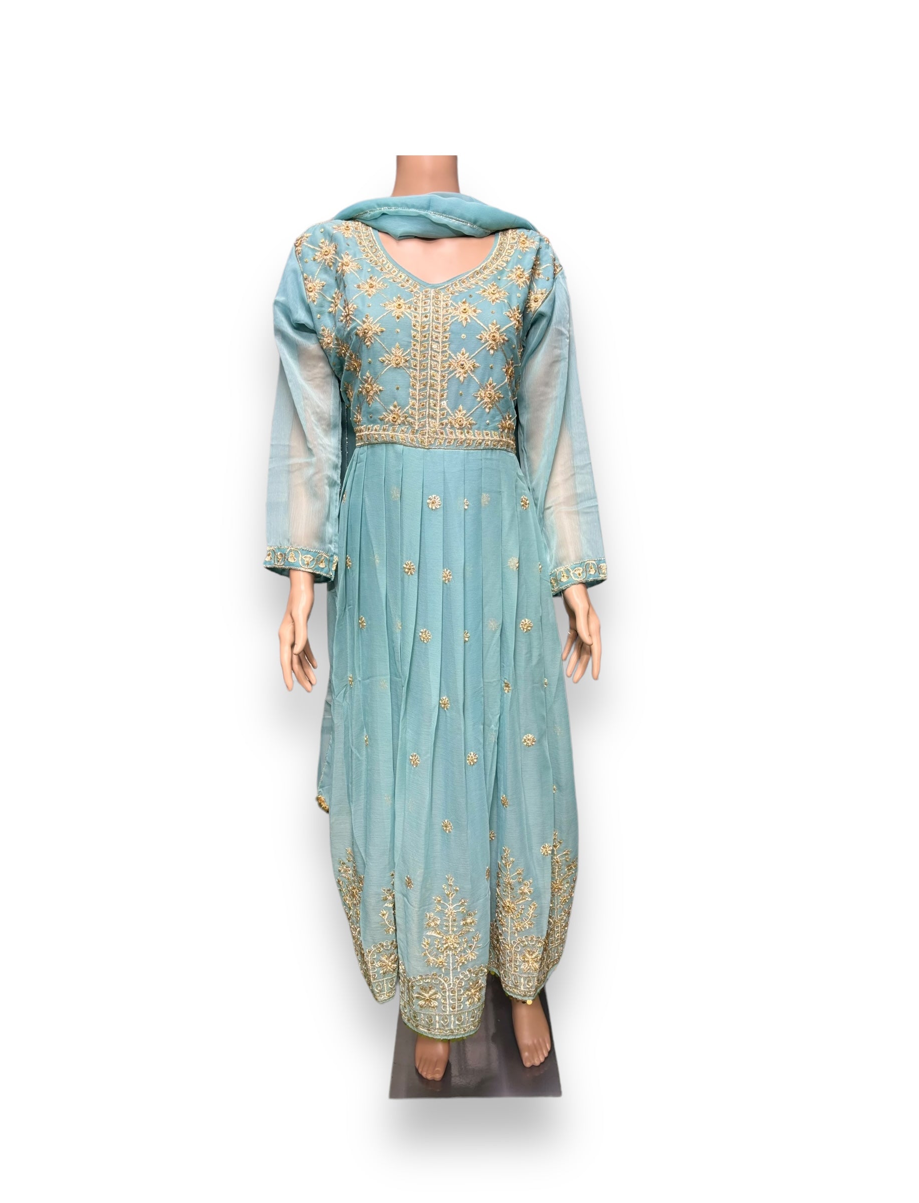 Elegant designer party wear salwar kameez by Saree Ghor Charlotte featuring intricate ethnic embroidery for women.