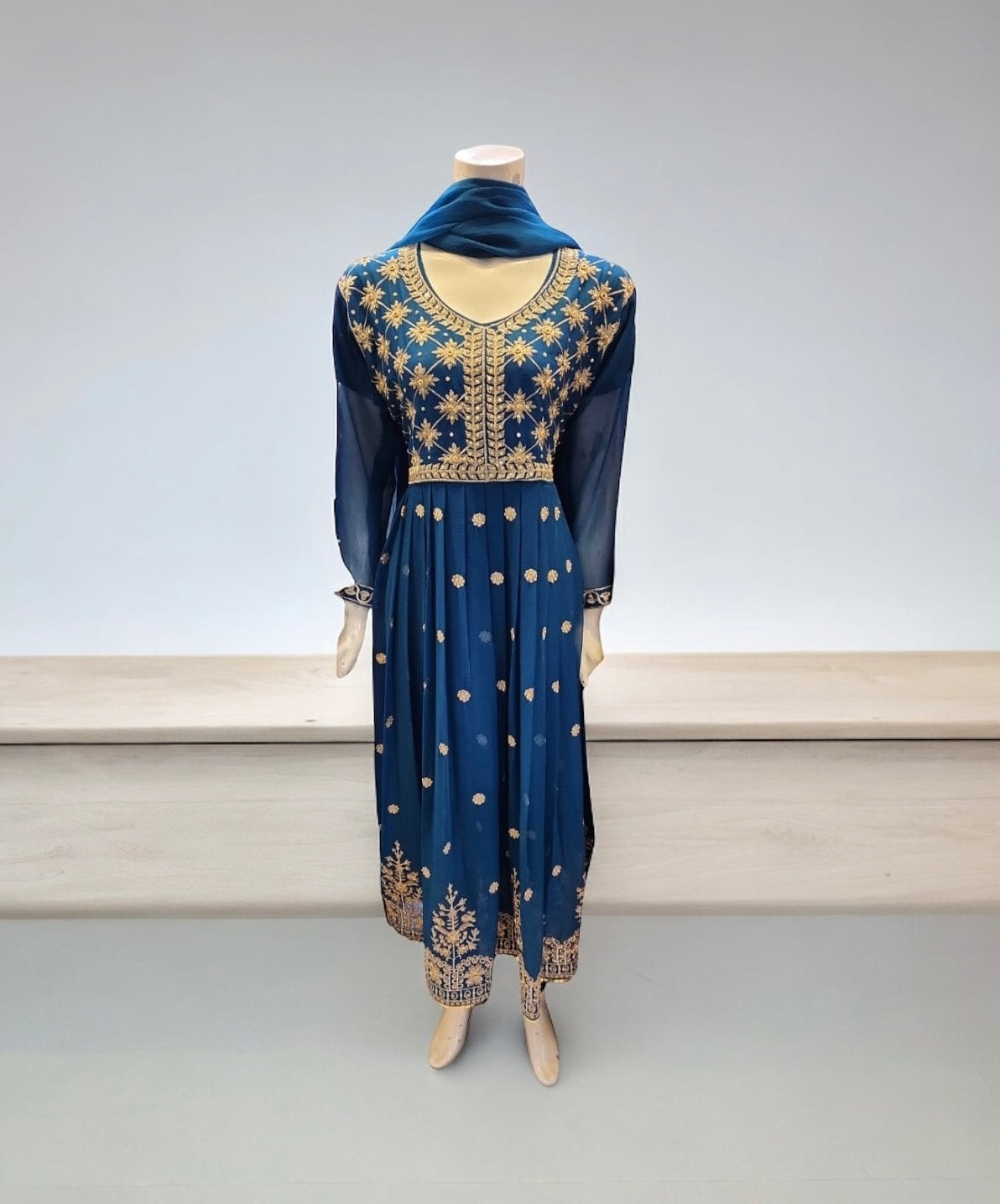 Designer party wear Salwar Kameez set by Saree Ghor Charlotte, elegant ethnic outfit for women with intricate details and vibrant fabric.