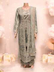 Designer party wear Salwar Kameez set by Saree Ghor Charlotte, elegant ethnic outfit for women, featuring vibrant fabric and intricate detailing.