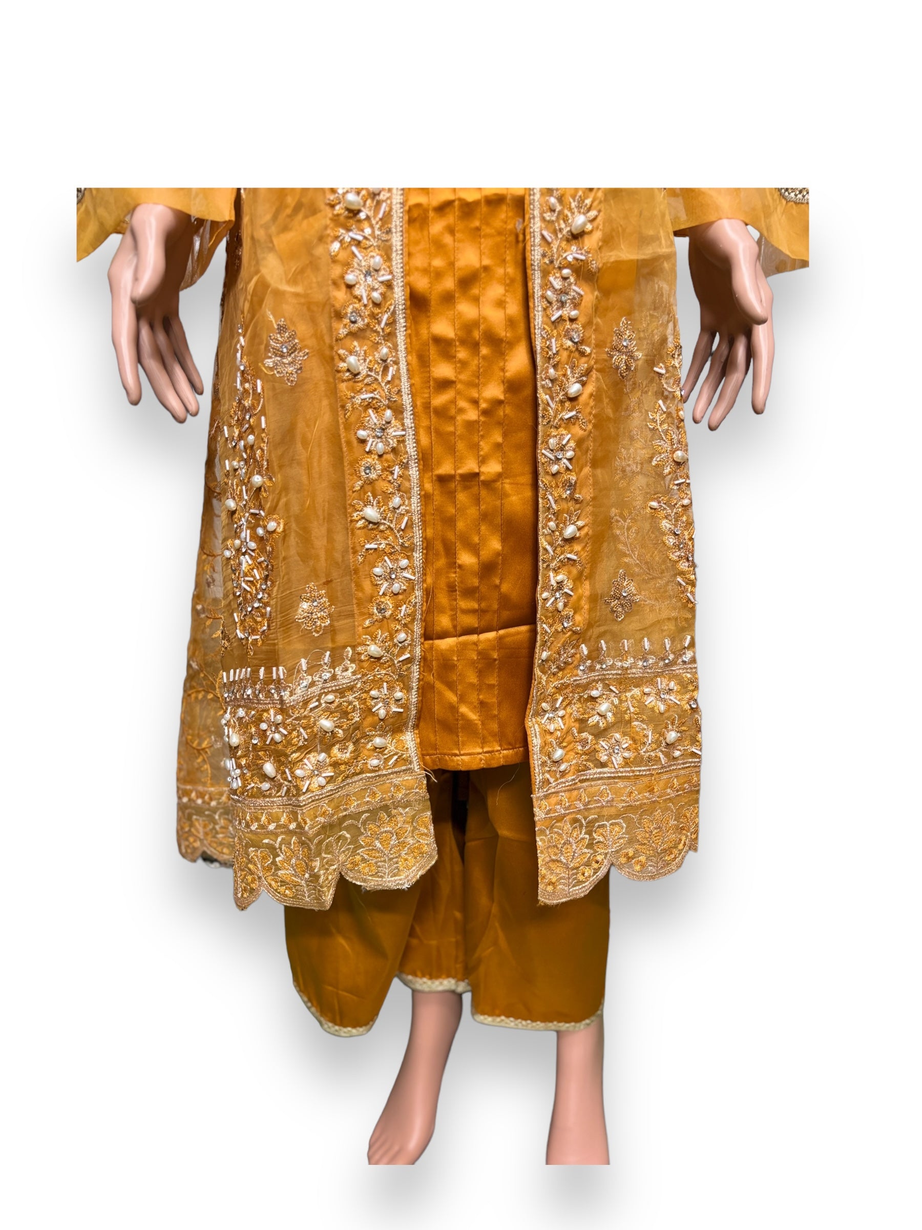 Elegant designer party wear Salwar Kameez set by Saree Ghor Charlotte, featuring intricate ethnic embroidery and vibrant fabric for women.