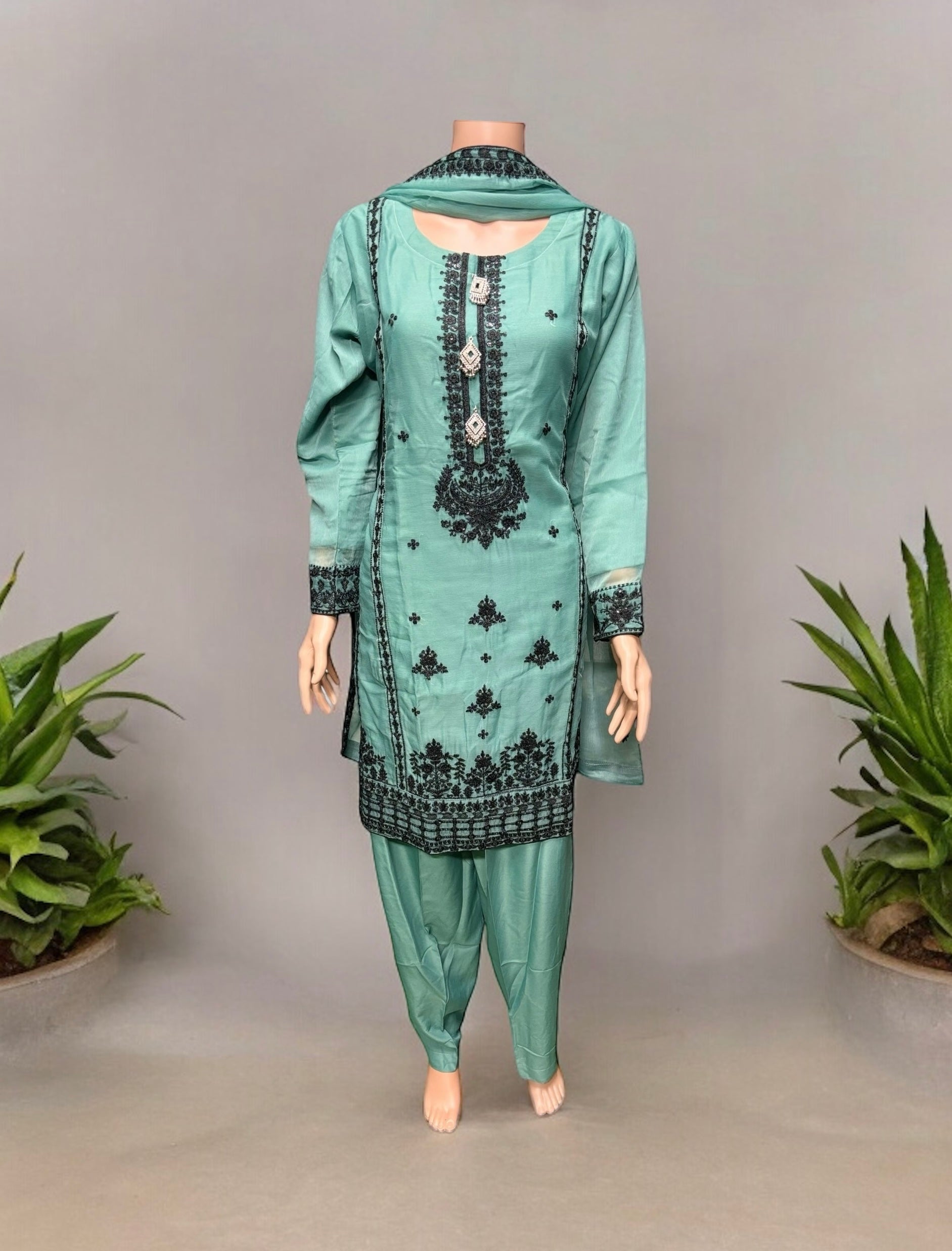 Designer Party Wear Salwar Kameez set by Saree Ghor Charlotte, elegant ethnic dress with intricate patterns for women.