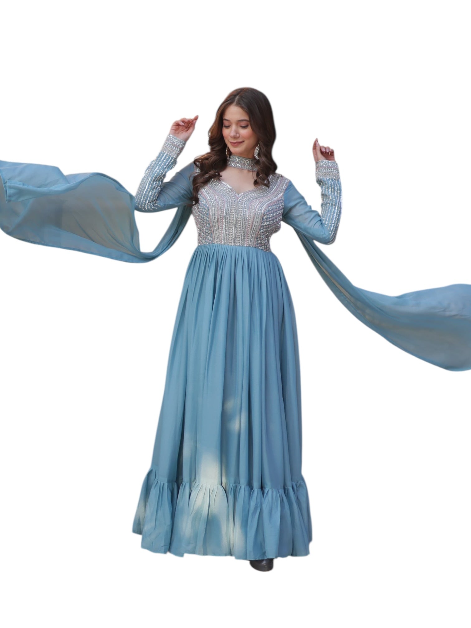Elegant georgette embroidery traditional designer salwar kameez for women, showcasing intricate ethnic wear from Saree Ghor Charlotte.