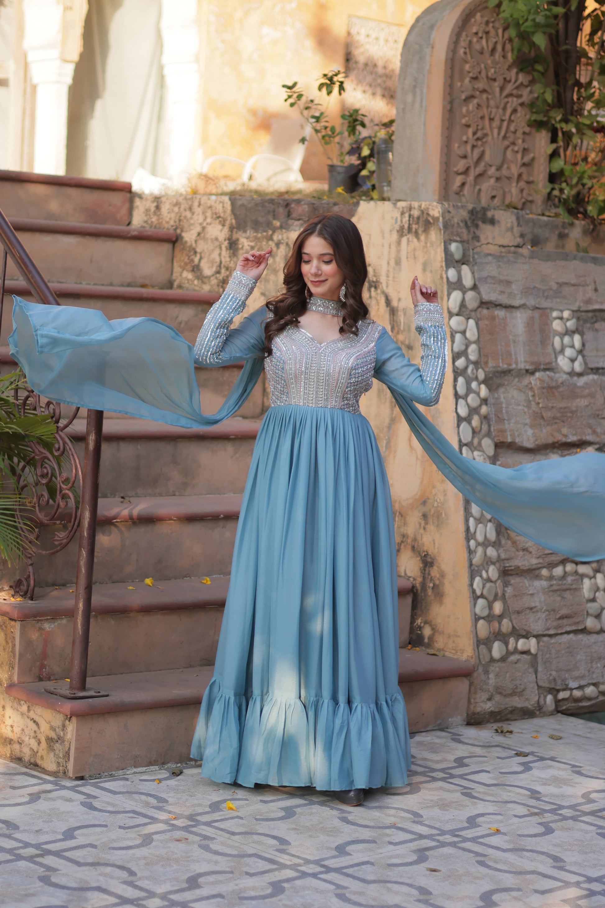 Georgette embroidery traditional designer salwar kameez for women, showcasing intricate embroidery and elegant ethnic wear.