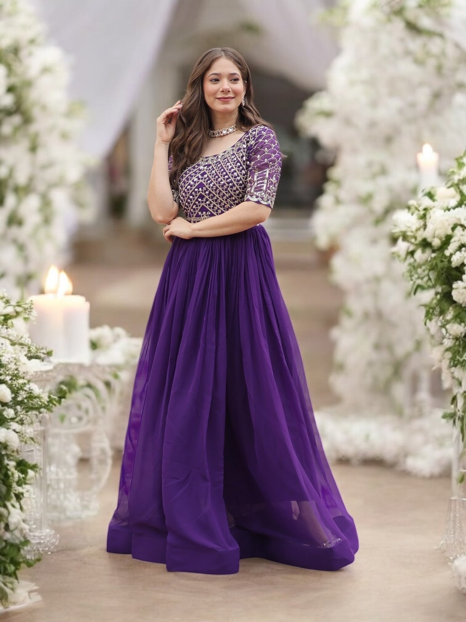 Elegant Georgette traditional designer salwar kameez by Saree Ghor Charlotte, ethnic wear for women with intricate detailing.
