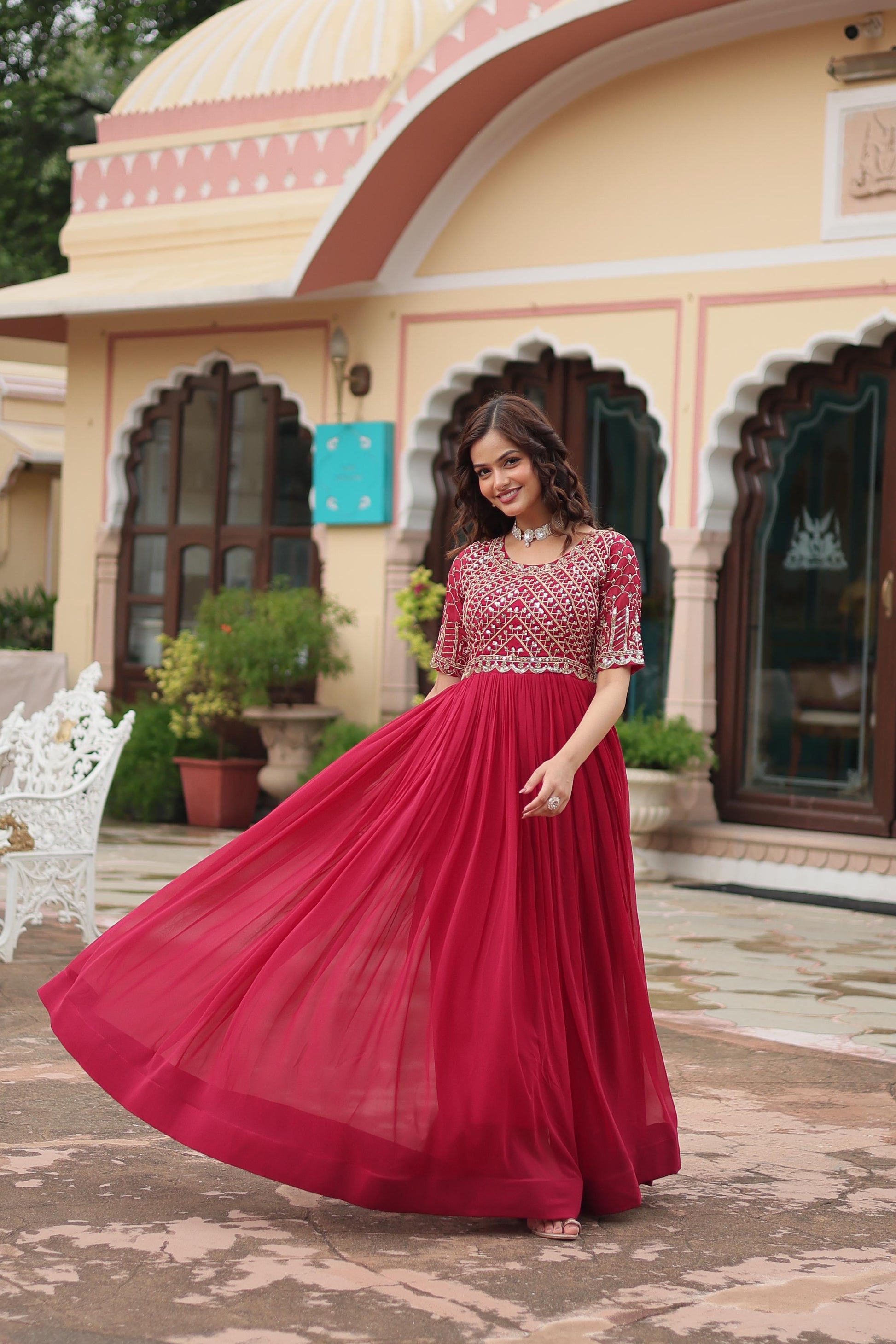 Georgette traditional designer Salwar Kameez by Saree Ghor Charlotte, elegant ethnic wear for women with intricate detailing.