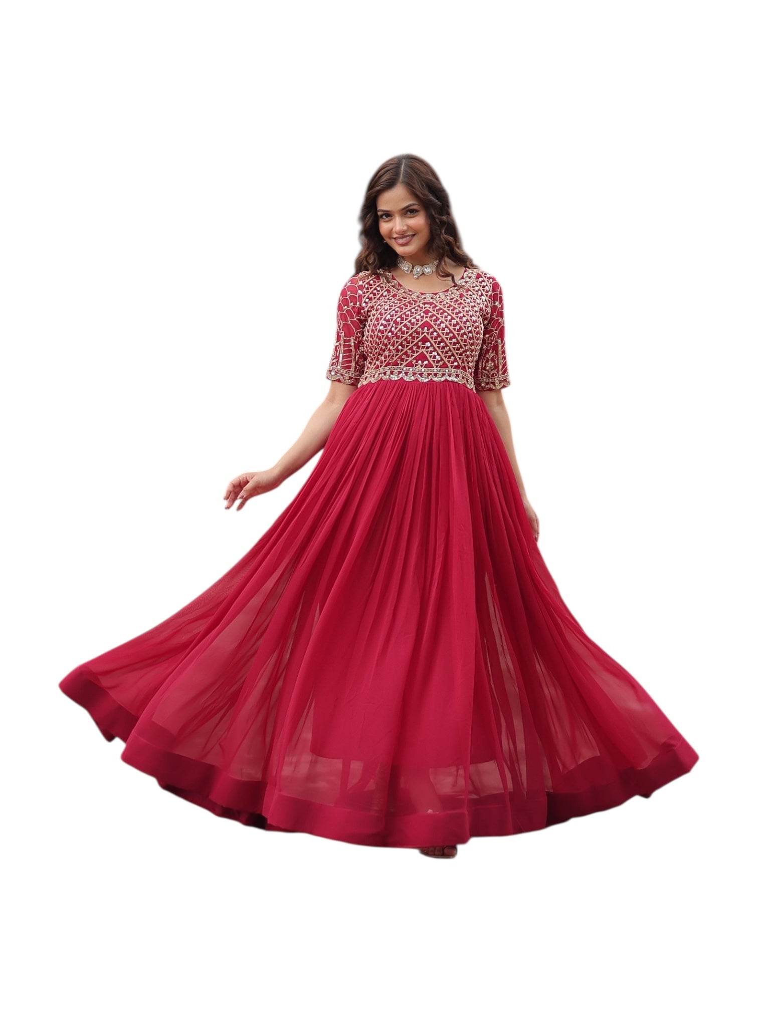Georgette traditional designer Salwar Kameez gown for women, ethnic wear by Saree Ghor Charlotte with intricate embroidery.